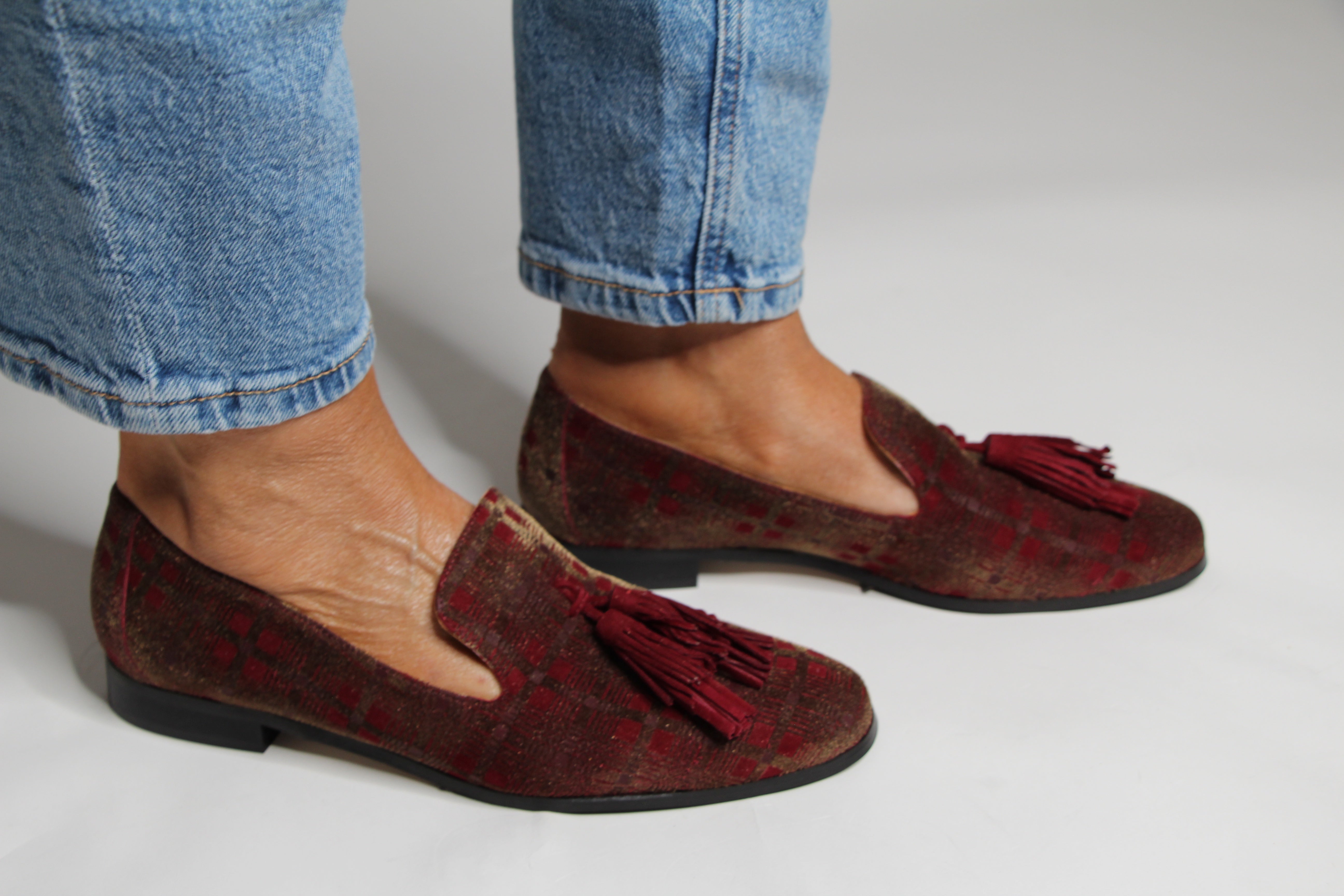 Pedro Miralles Brown Burgundy Velvet Print Loafers for Men - Comfortable Slip-On Dress Shoes for Business, Wedding & Formal Occasions