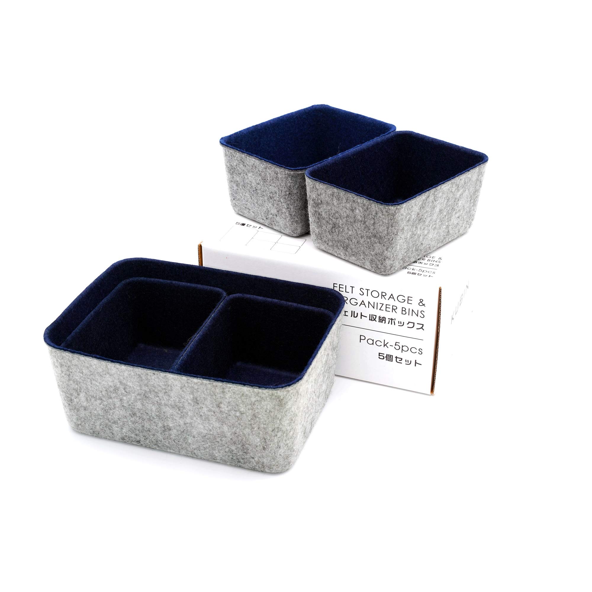 Welaxy Office Drawer Organizers - 5 Pack Deep Felt Storage Bins & Drawer Dividers for Desk, Home, or Office Organization (Navy Blue) - Perfect for Organizing Pens, Paper Clips, and Office Supplies