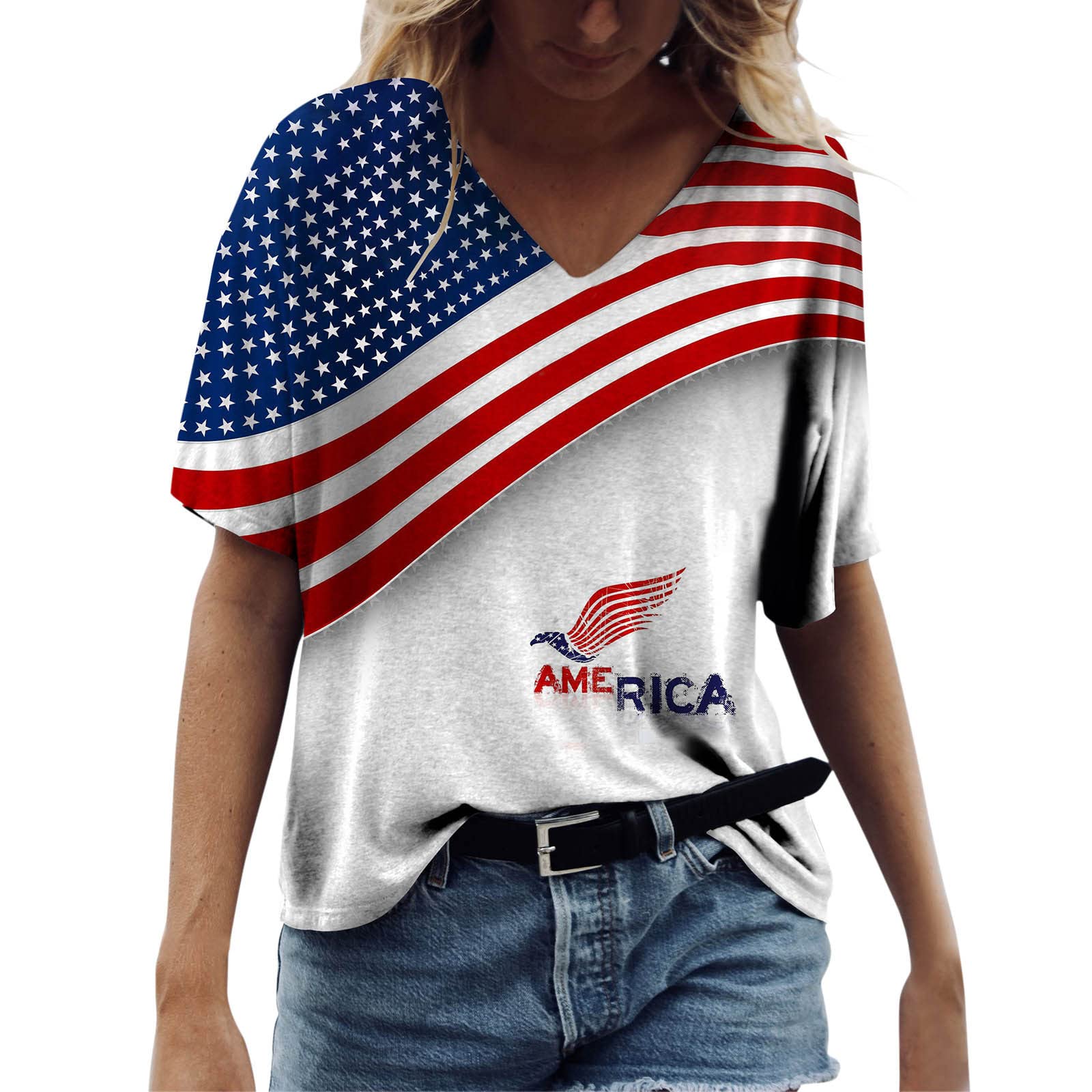 Women's White Long Sleeve Casual Summer Printed Shirt - V Neck Loose Tunic Top for Work, Travel & Everyday Wear