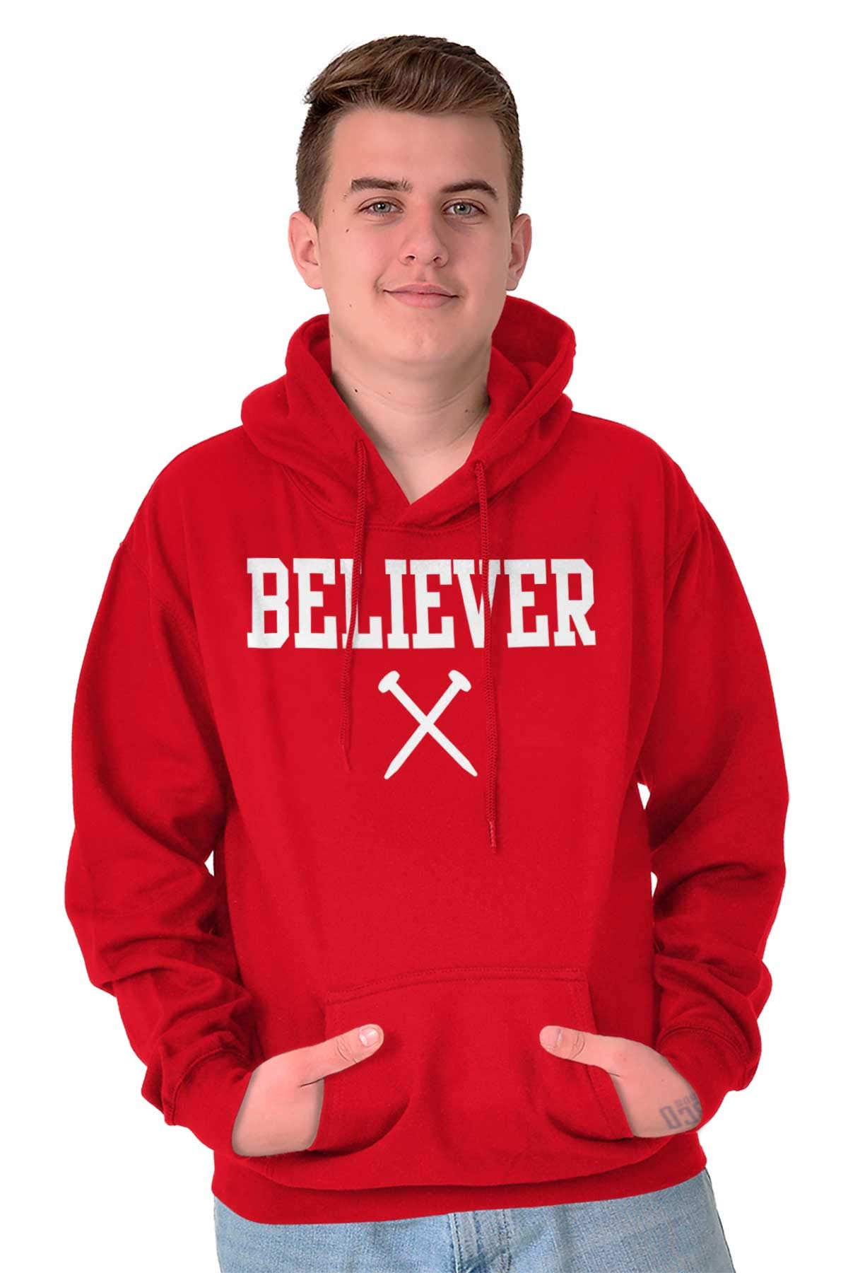 Classic Teaze Believer Nails Cross Christian Hoodie Sweatshirt for Women & Men - Religious Apparel for Church, Bible Study & Everyday Faith Wear