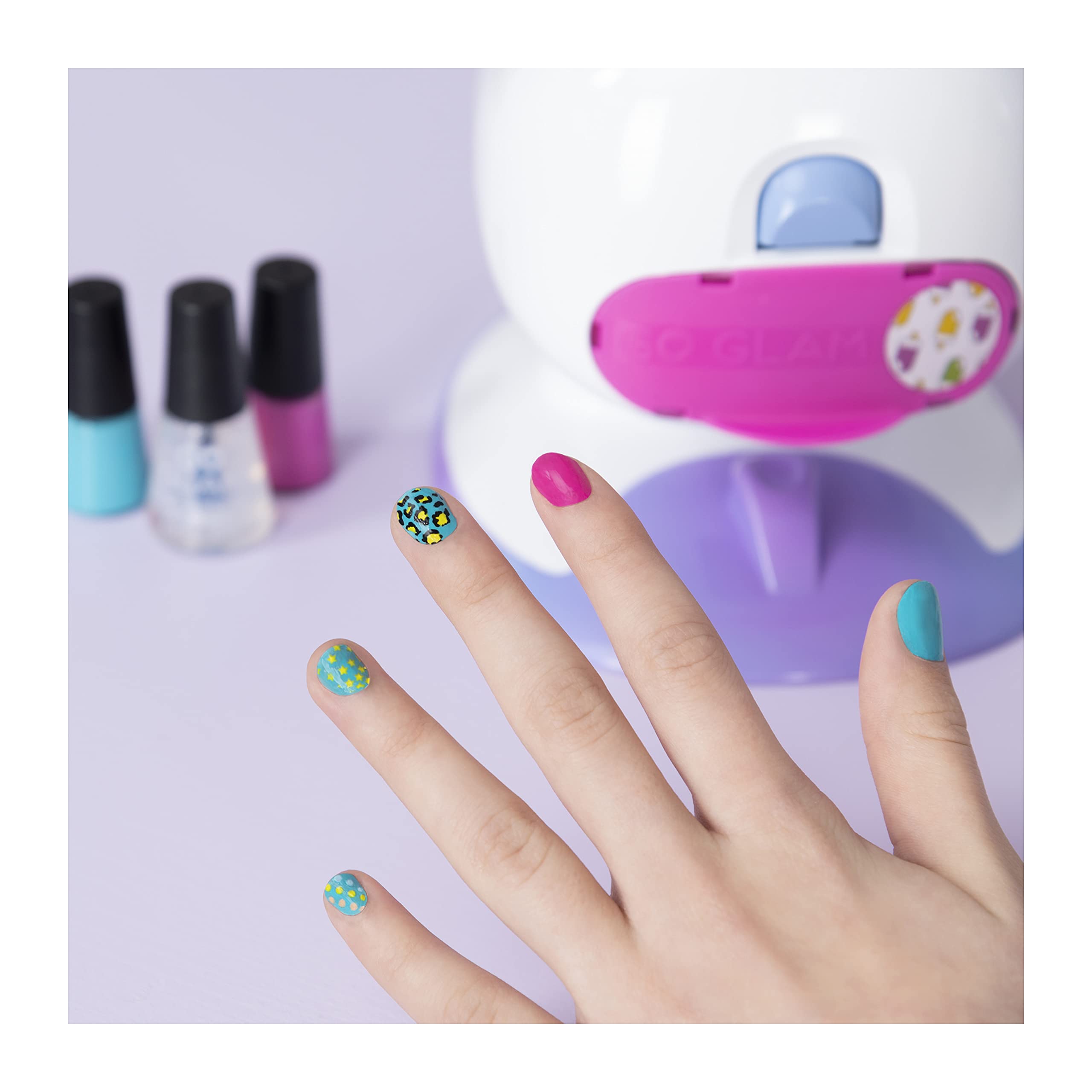 Cool Maker GO Glam Nail Stamper Deluxe Salon Kit with Built-in Dryer for Professional Manicures & Pedicures - Includes 3 Bonus Nail Art Patterns & 2 Premium Nail Polishes (Amazon Exclusive) - Perfect for Home Spa Days, DIY Nail Art & Salon-Quality Results