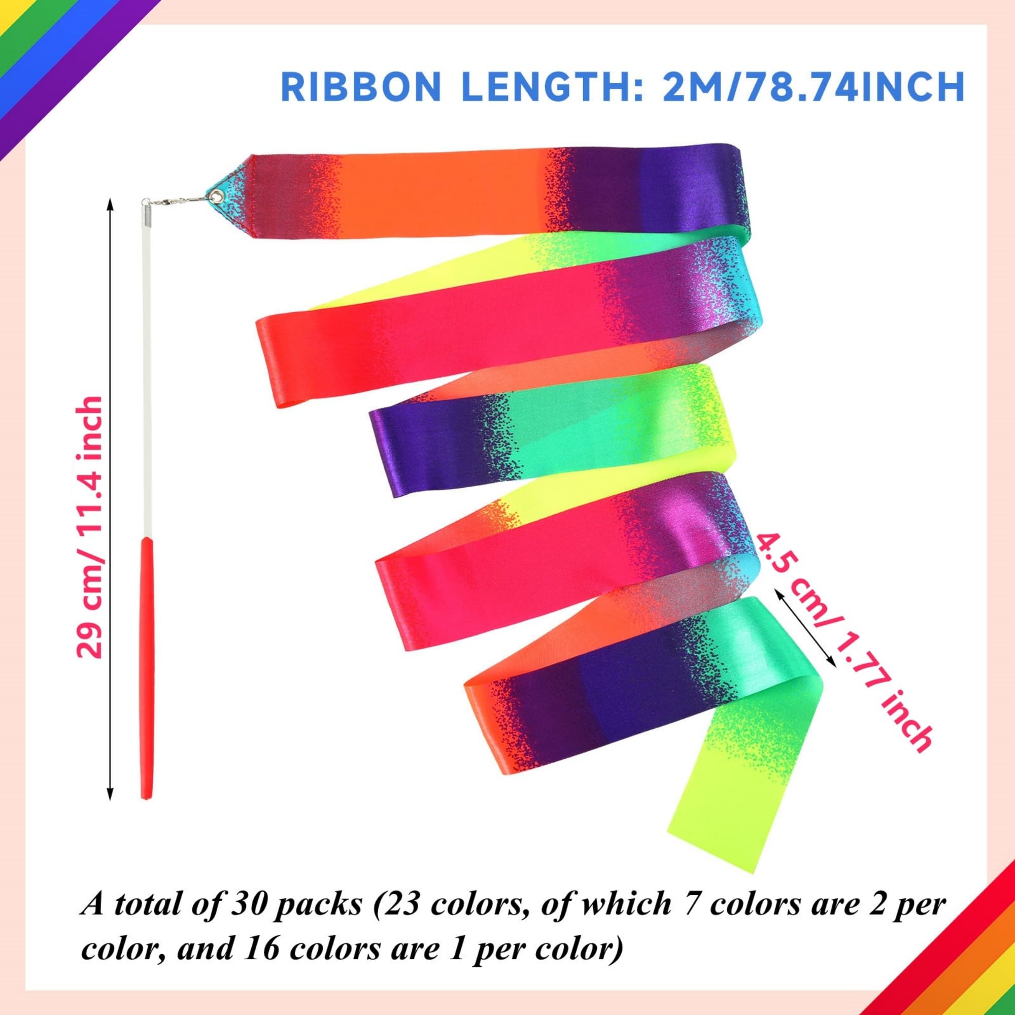 Yilloog 78.7 Inch Gymnastics Ribbon Wands - Rainbow Artistic Dance Streamers for Kids, Party Favors & Birthday Decorations | Perfect for Girls' Dance Performances, Birthday Games & Gymnastics Practice