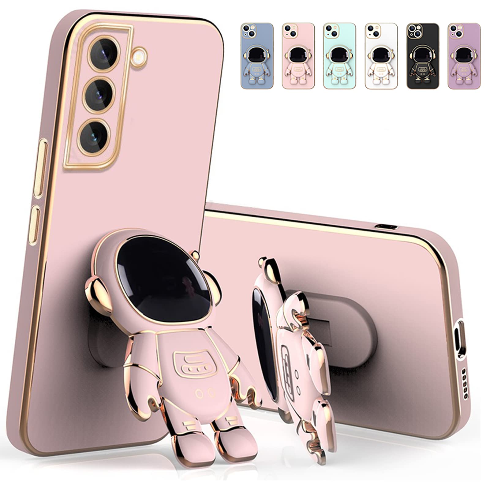 COOWEEK 6D Astronaut Case for Samsung Galaxy A32 5G - Cute Pink TPU Cover with Kickstand for Daily Use