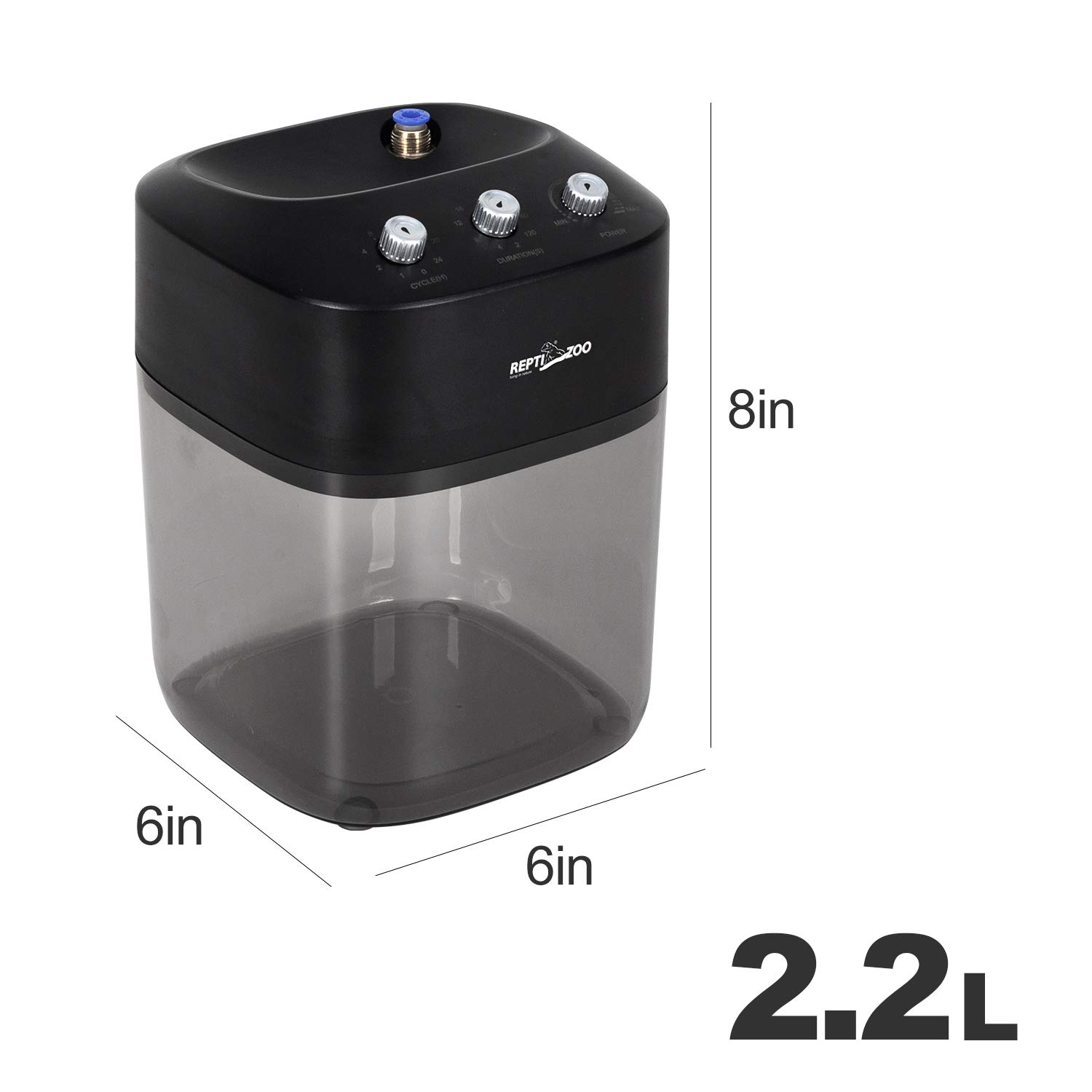 REPTI ZOO 2.2L Adjustable Reptile Mister Humidifier - High Pressure Silent Pump Terrarium Spray System with 2 Nozzles for Reptiles & Amphibians - Perfect for Rainforest Habitat, Chameleon Cage & Vivarium Maintenance