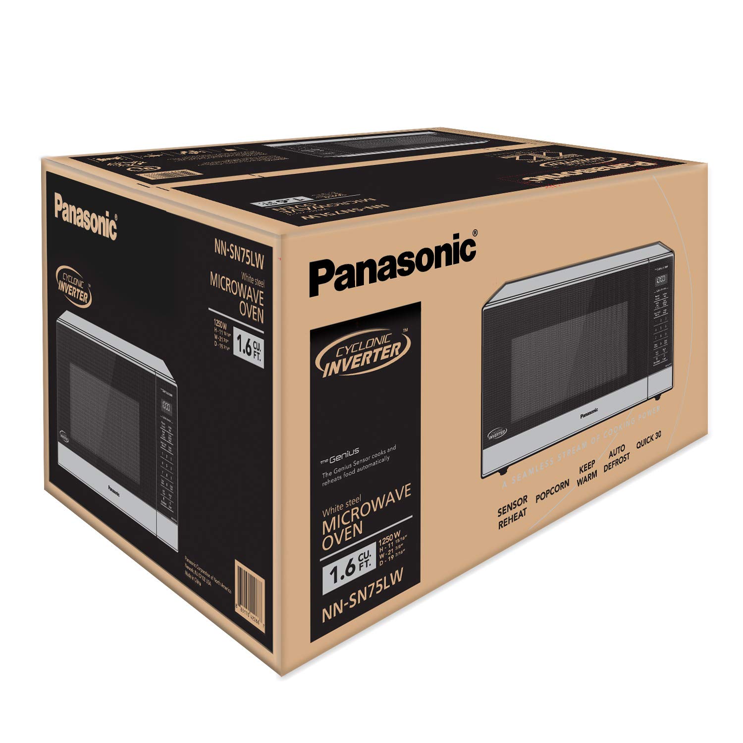Panasonic NN-SN75LW 1.6 cu.ft 1250W Countertop Microwave Oven with Cyclonic Inverter & Genius Sensor Cooking - White | Compact Space-Saving Design for Small Kitchens, Dorms & Offices