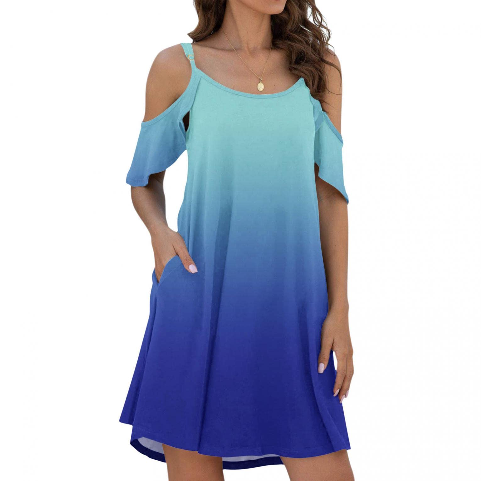 FABIURT Women's Summer & Spring Dress 2024 - Sexy Sleeveless Cold Shoulder Midi Maxi Dress with Pockets | Beach Vacation, Date Night, Party Wear