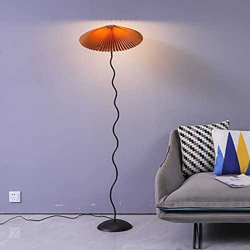 Vintage Single Pleated Fabric Floor Lamp with Coffee Cone Shade - Adjustable Wavy Rod Standing Light for Living Room, Bedroom, Study & Nightstand - Warm Ambient Lighting for Reading, Relaxing & Home Decor