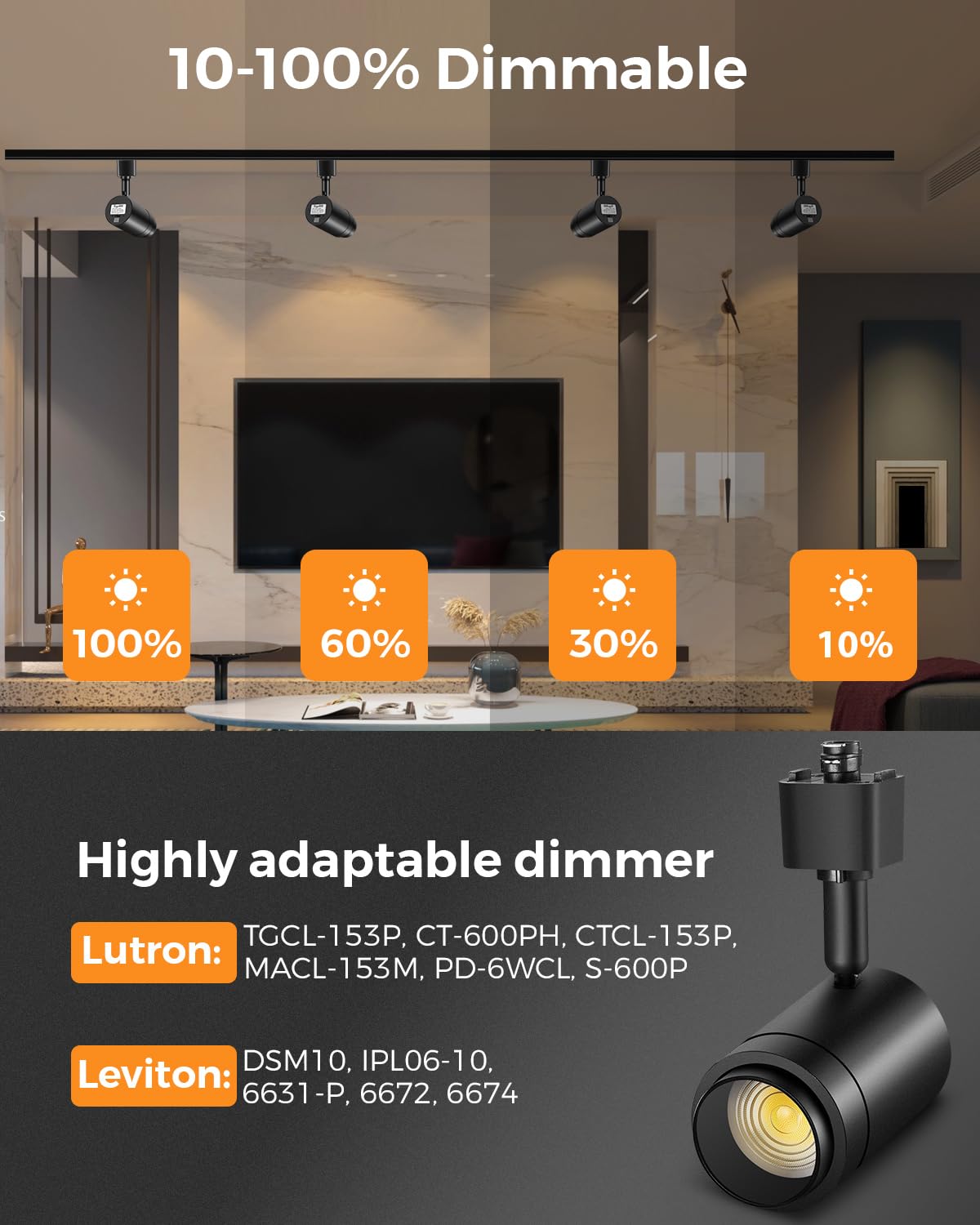 12-Pack Black Dimmable LED H-Track Lighting Heads - 12W, 3000K Warm White, CRI90, Zoomable Spotlight for Home & Retail Lighting - Perfect for Living Rooms, Kitchens, and Store Displays