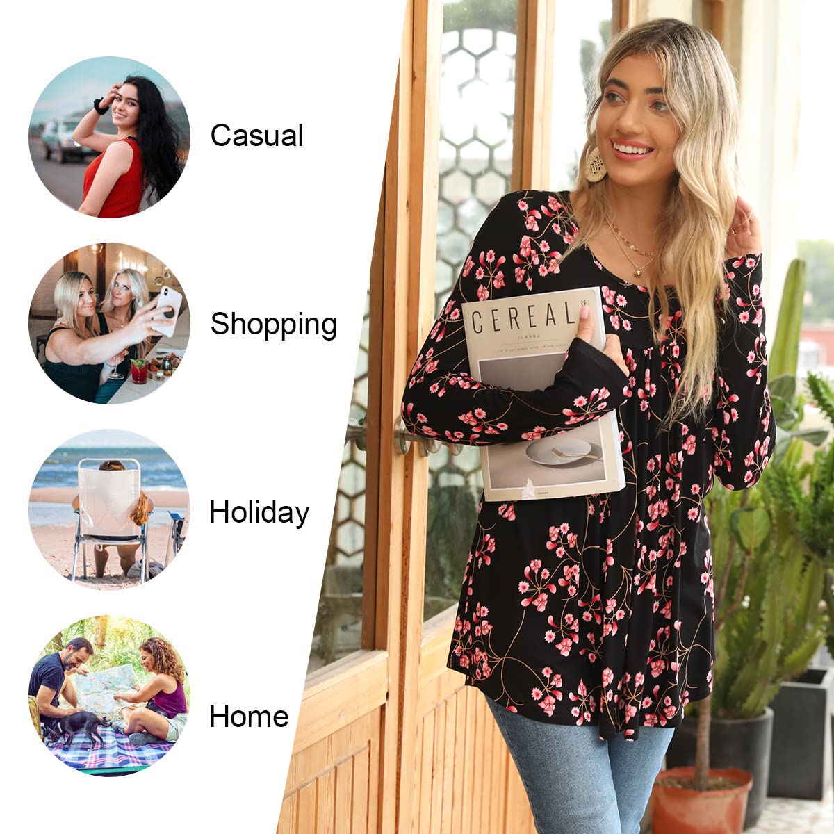 LONGYUAN Women's Long Sleeve Casual Tunic Top - 2025 Winter Loose Flare Blouse with Comfortable Elastic Waist | Perfect for Office Wear, Daily Outfits & Holiday Fashion