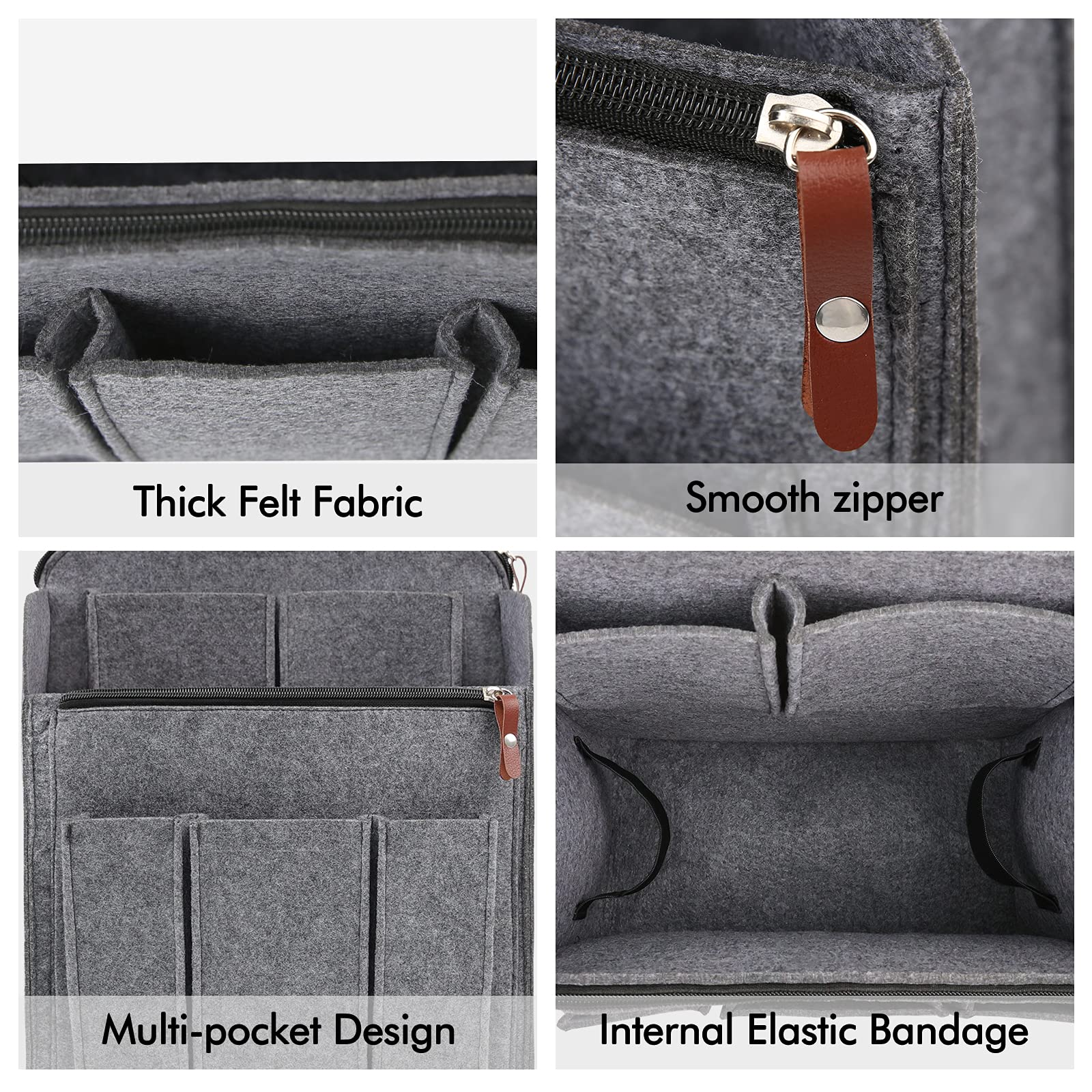 Surblue Felt Backpack Organizer Insert - Large Capacity Zippered Liner with Dividers for Travel Rucksacks & Daypacks | Foldable Shoulder Bag Organizer for Men & Women (Grey, XL) | Perfect for Travel, Work, School & Daily Commute
