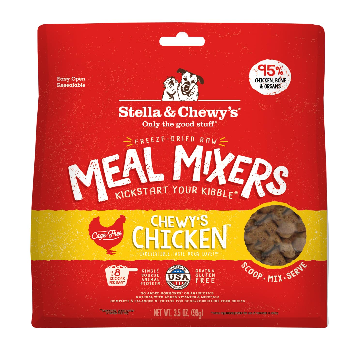 Stella & Chewy's Freeze-Dried Raw Chicken Dog Food Topper - 95% Cage-Free Chicken with Organs & Bone - Grain-Free Meal Mixer for Picky Eaters - 3.5oz - Perfect for Kibble Topping, Raw Diet Transition & Digestive Health