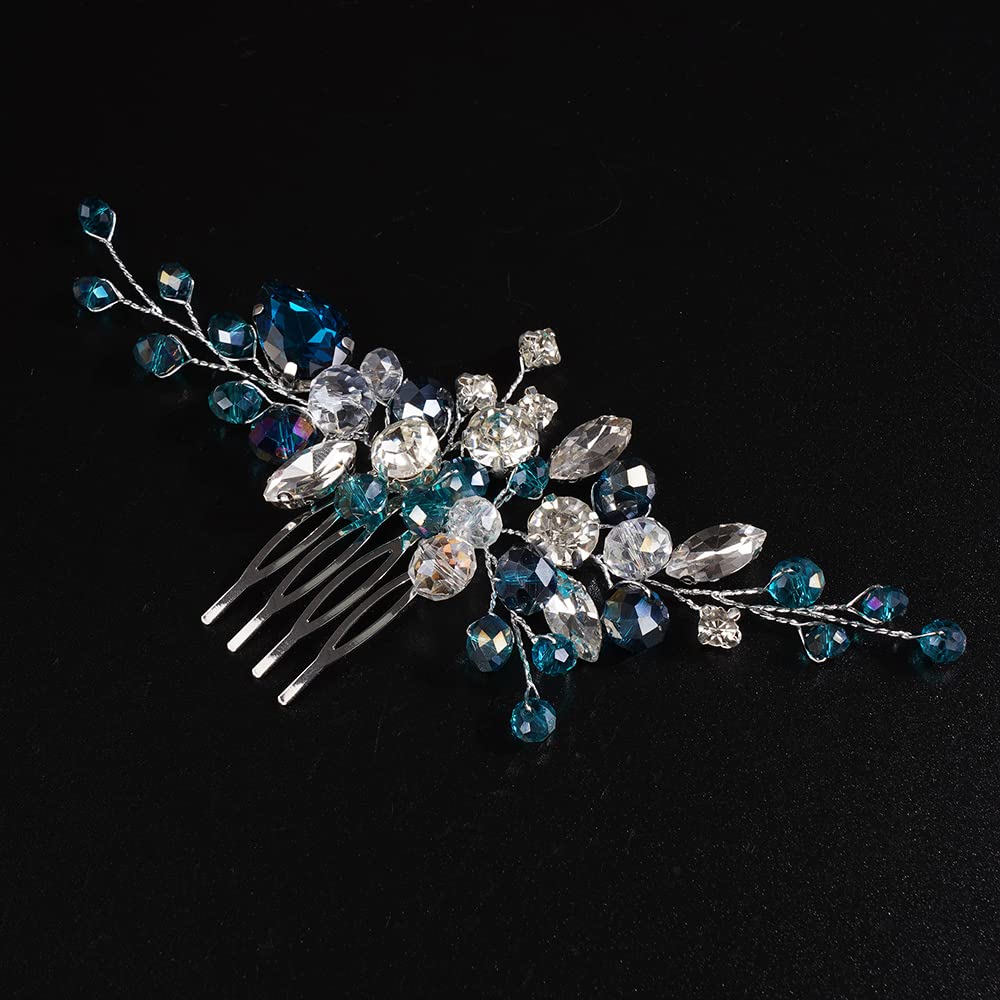 JWICOS Blue Crystal Bridal Hair Comb - Rhinestone Wedding Hair Clip for Women & Girls - Sparkling Hair Accessories for Brides, Bridesmaids & Prom - Perfect for Weddings, Parties & Special Occasions