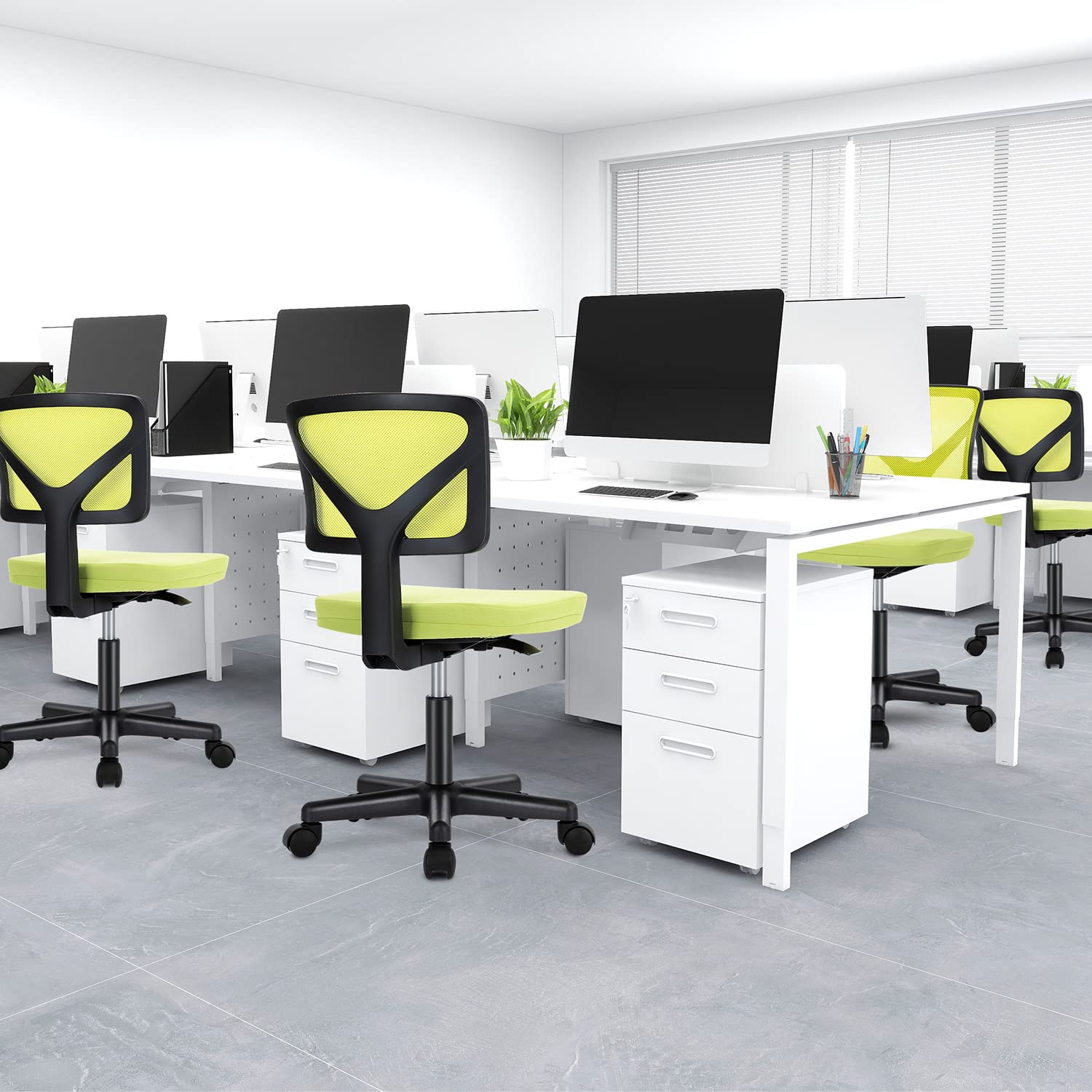 Ergonomic Armless Desk Chair with Wheels - Adjustable Swivel Rolling Task Chair for Home Office, Mesh Mid Back Computer Work Vanity Seat - Compact Design for Small Spaces (Green) - Perfect for Home Office, Gaming & Study Rooms