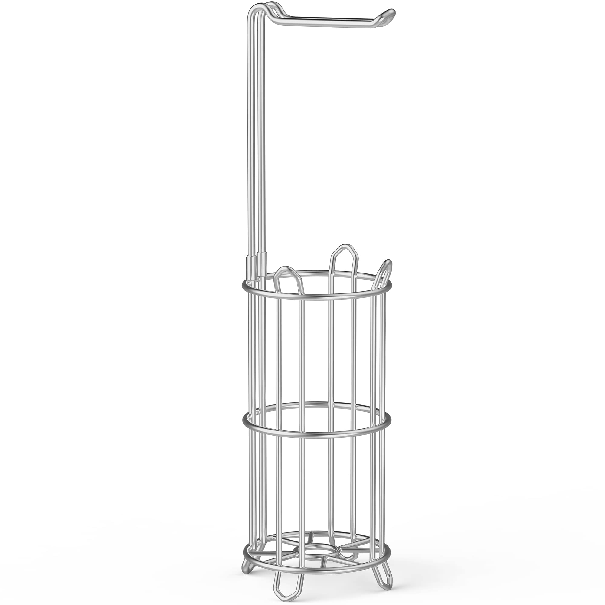 Meangood Free Standing Toilet Paper Holder Stand - Metal Wire Tissue Roll Dispenser for 4 Mega Rolls, Bathroom Storage Rack (Silver) | Perfect for Home, Office & RV Bathroom Organization