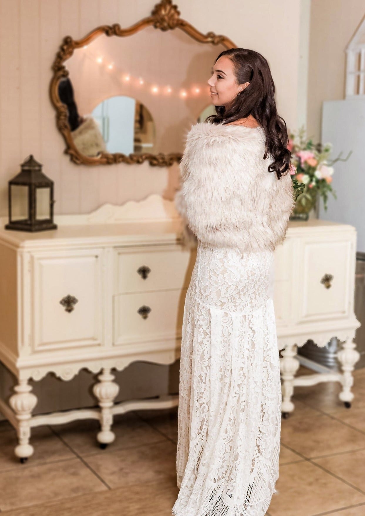 Blush Pink Faux Fur Shawl with Black Tips - Elegant Butterfly Blu02 Wrap for Women | Perfect for Weddings, Parties & Winter Fashion