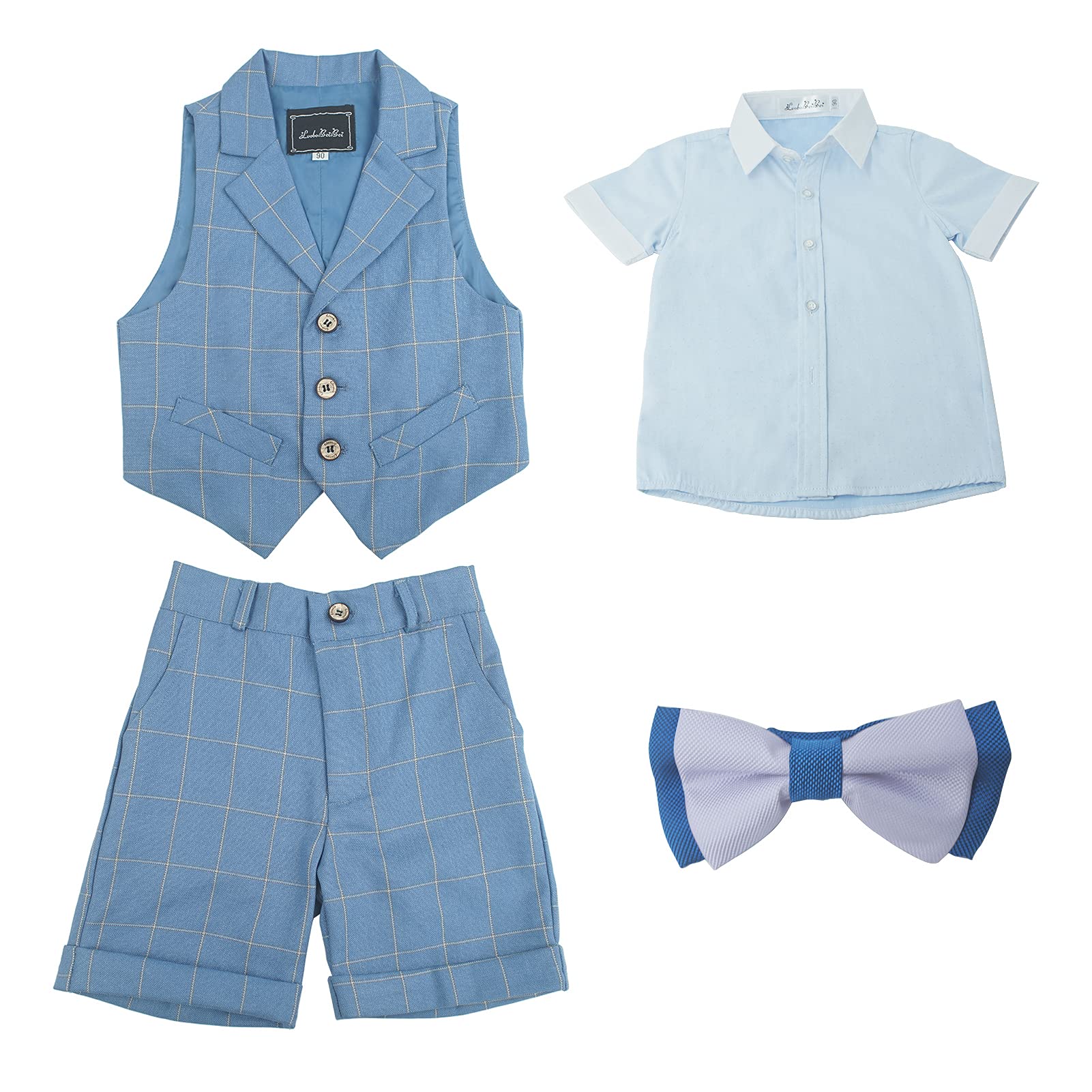 Boys Formal Suit Set - Short Sleeve Dress Shirt with Pants, Shorts, Vest, Suspenders & Tie | Wedding, Party & Special Occasion Outfit