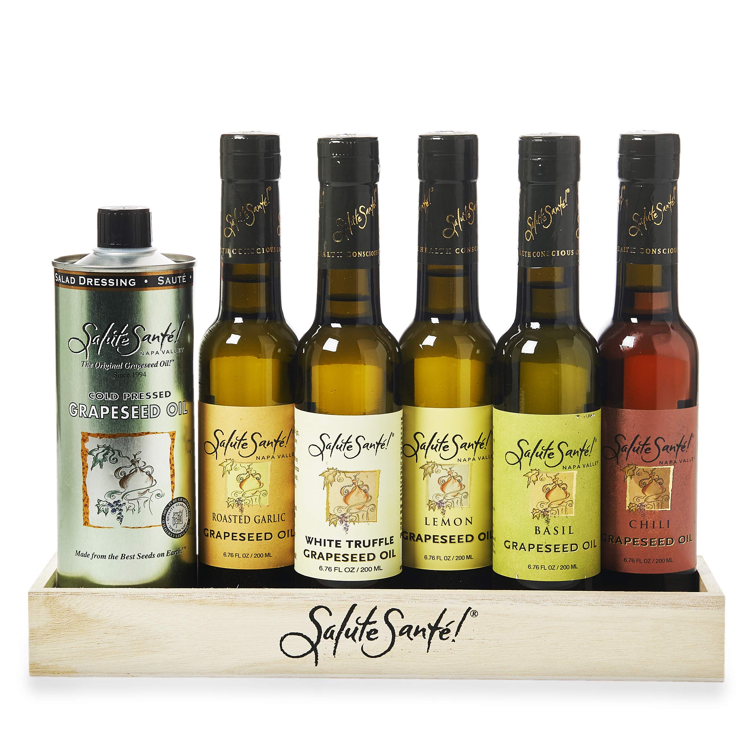 Salute Santé! Premium Grapeseed Oil Gift Set - Cold Pressed, High Heat Cooking Oil | Oprah's Favorite Healthy Oil for Chefs & Food Lovers | Perfect for Sautéing, Baking & Salad Dressings