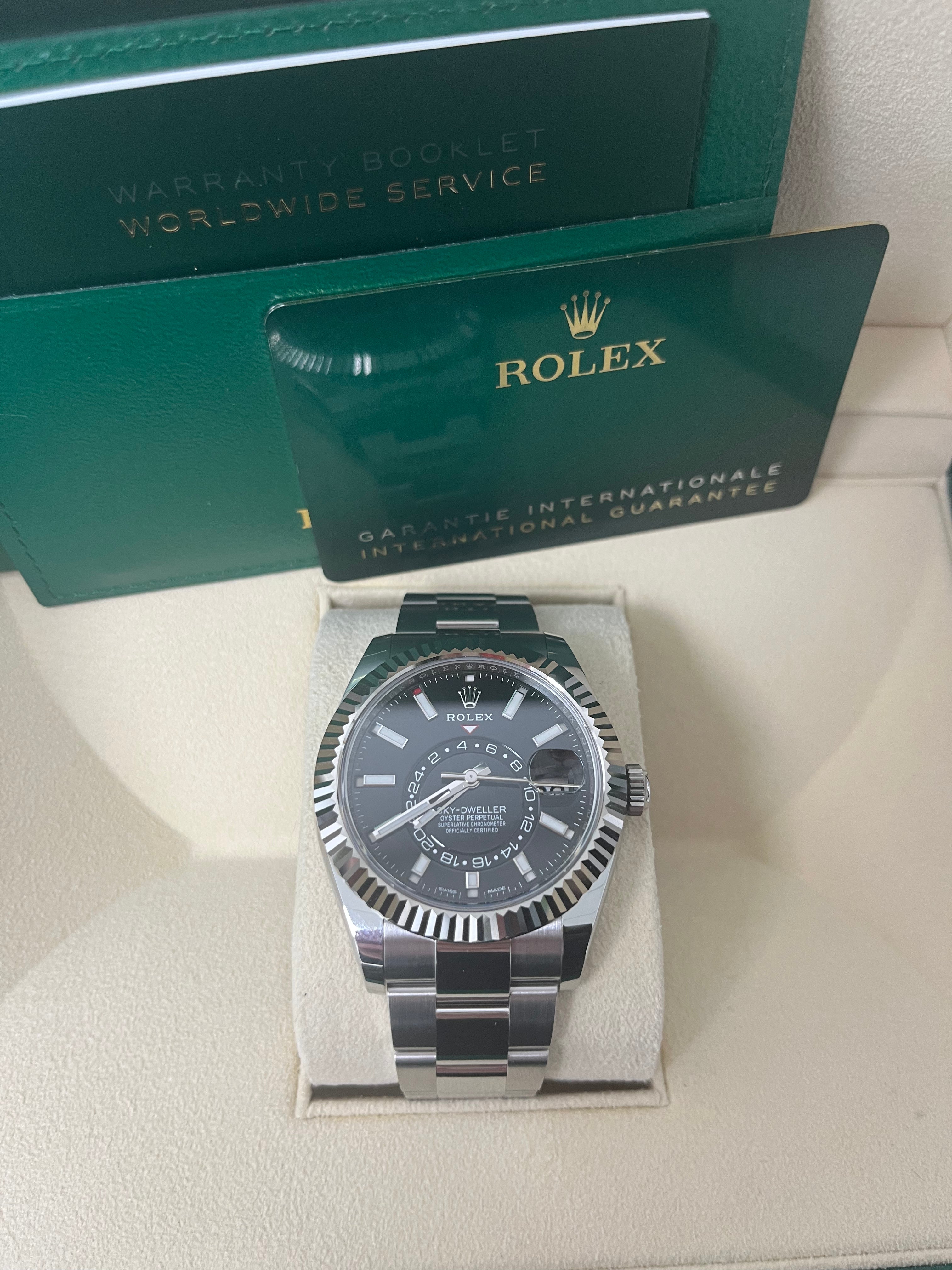 Rolex Sky-Dweller 18K White Gold 42mm Black Dial Stainless Steel Bracelet Ref. 326934 - Luxury Watch for Business Travel & Formal Occasions