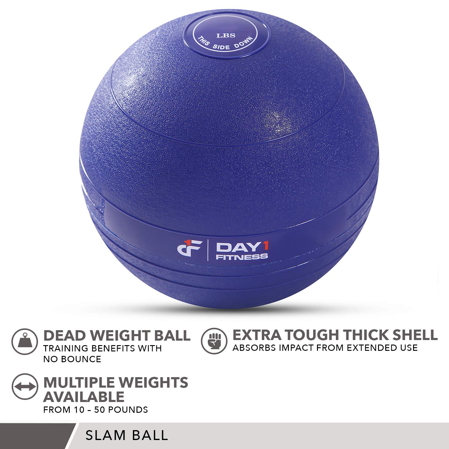 Day 1 Fitness 45 lbs Weighted Slam Ball - No Bounce Medicine Ball for High Intensity Training, Functional Strength Workouts & Cardio Exercises | Perfect for CrossFit, Home Gym & Functional Fitness Training