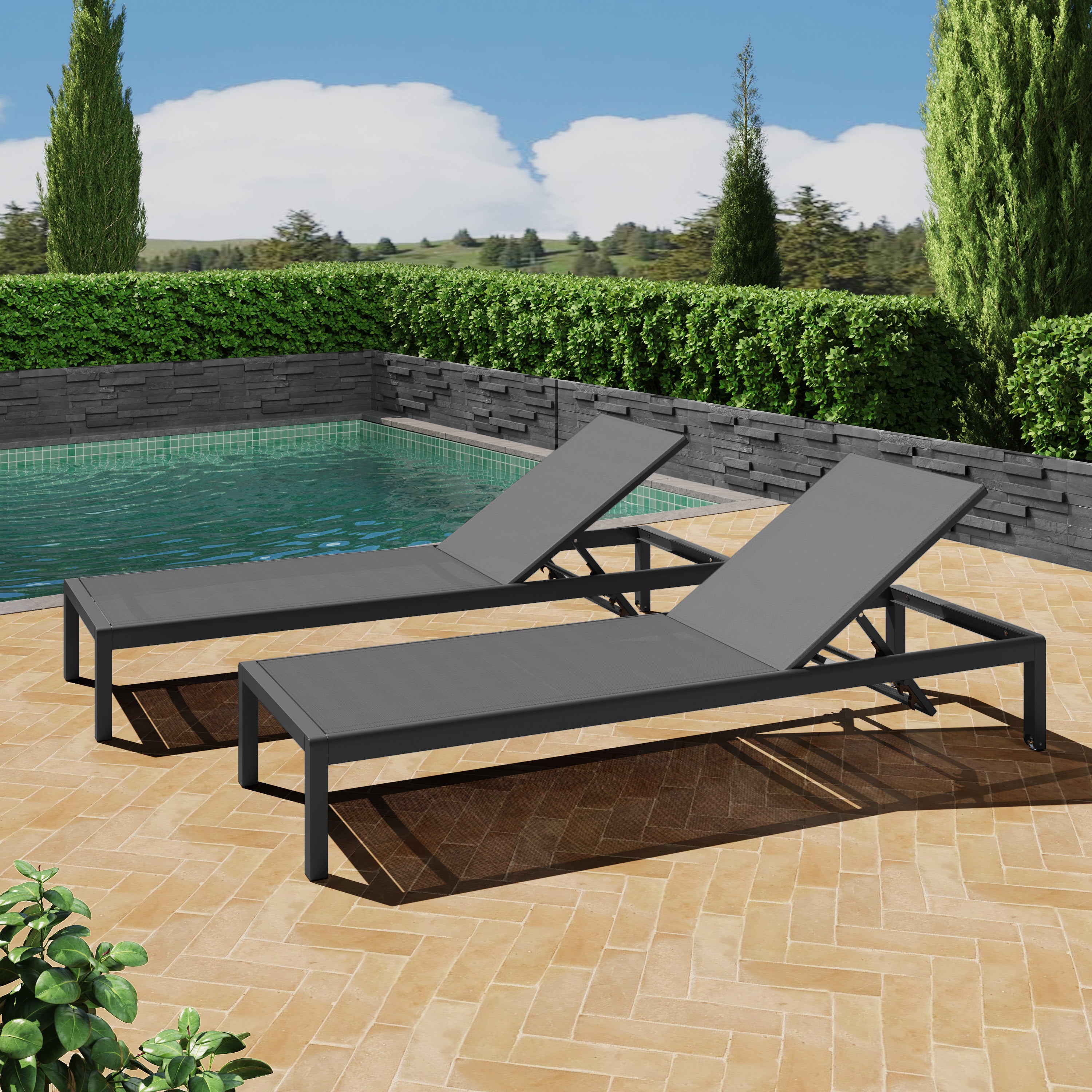 Cape Coral KD Chaise Lounge Set of 2 - Black Modern Patio Furniture for Outdoor Relaxation | Perfect for Poolside, Backyard, and Garden Lounging