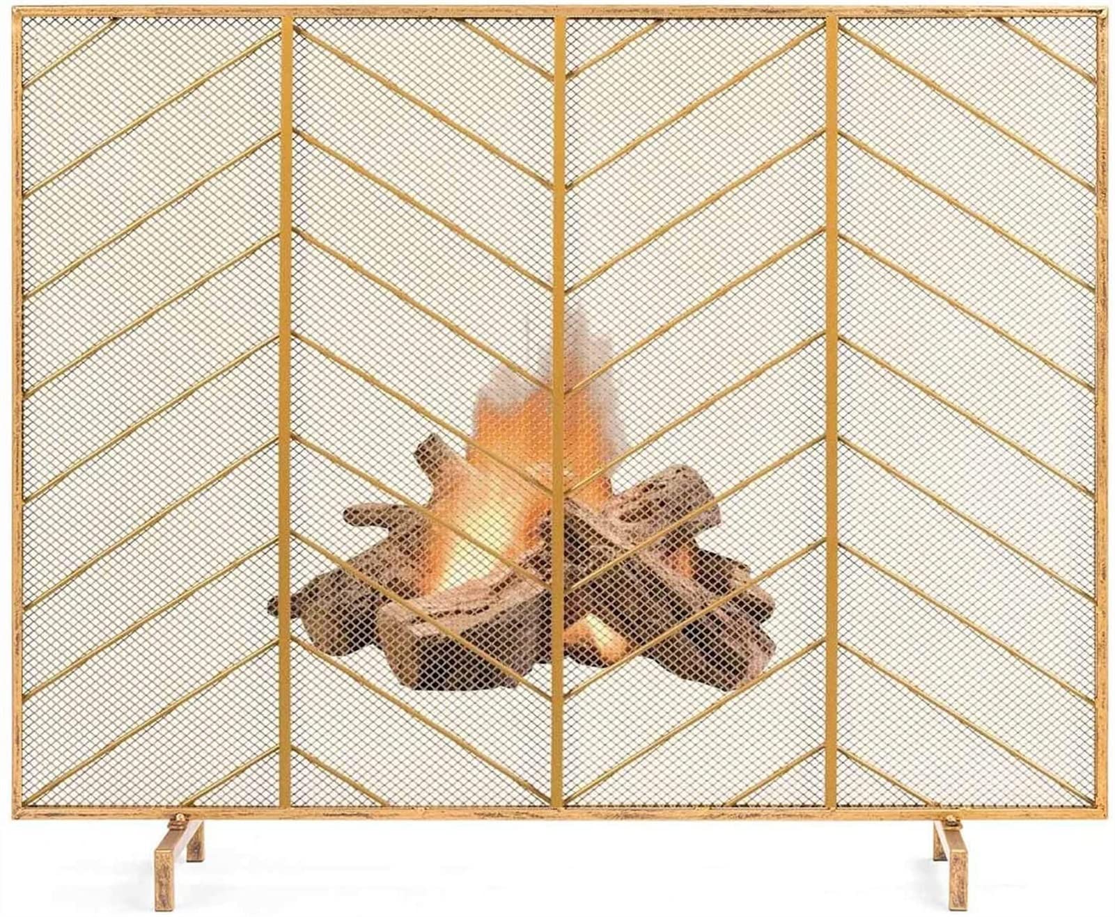 Ornate Wrought Iron Fireplace Screen - Free Standing Stove Fire Guard with Rustic Western Design for Home Decor | Perfect for Living Rooms, Cabins & Country Style Houses