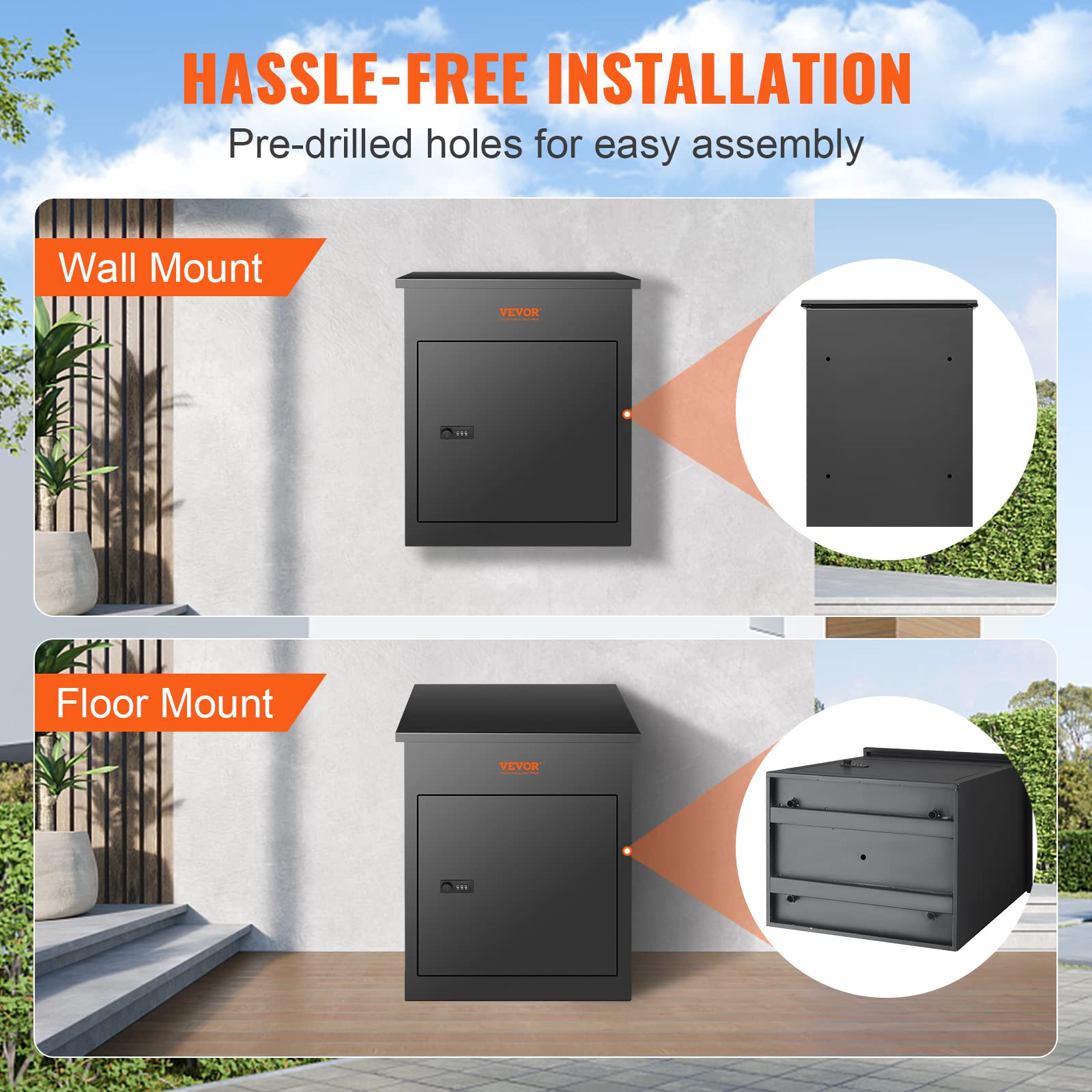 VEVOR Extra Large Lockable Wall Mounted Parcel Drop Box - Galvanized Steel Anti-Theft Mailbox with Waterproof Design (IPX3) for Secure Package Delivery - Perfect for Porch, Curbside & Outdoor Use