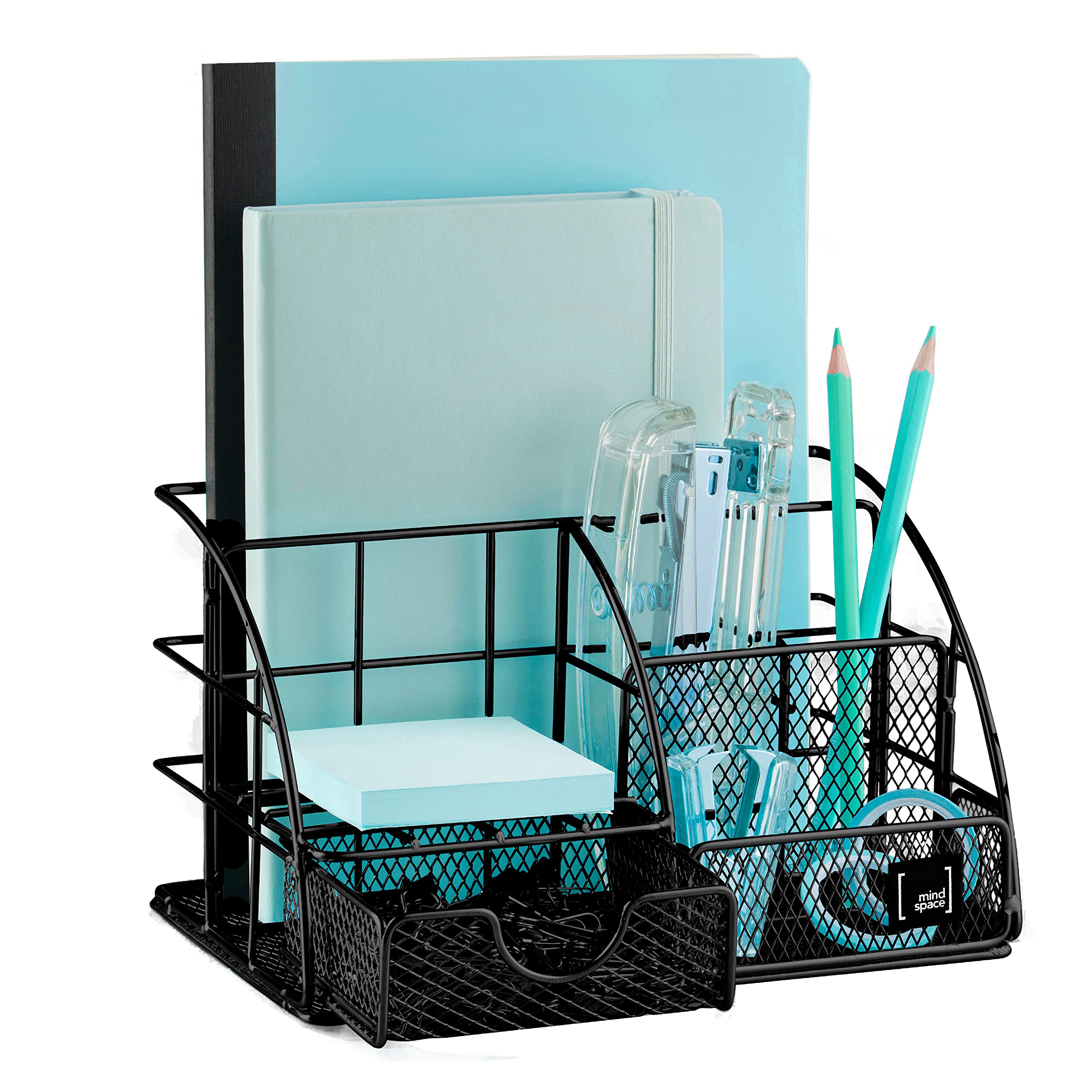 Mindspace Black Desk Organizer with Drawer - Office & School Supplies Organizer for Pens, Paper Clips, Binder Clips | Perfect for Home Office, Study Desk & Workspace Organization | The Wire Collection