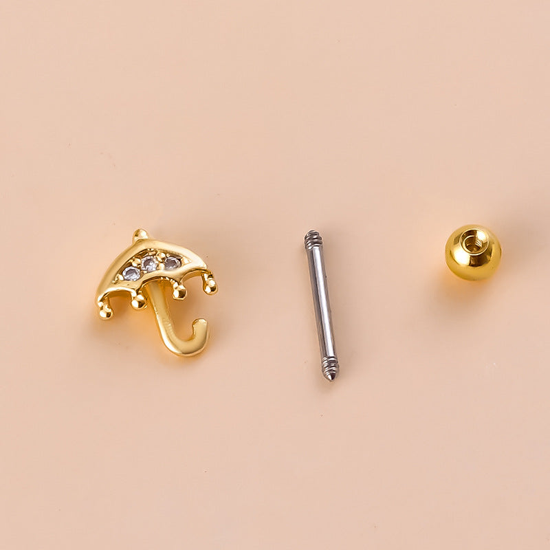 20G Small Umbrella Upper Lobe Conch Stud Earrings - Dainty Cartilage Piercing Jewelry for Women | Perfect for Everyday Wear, Parties & Gifts | HSPJ741