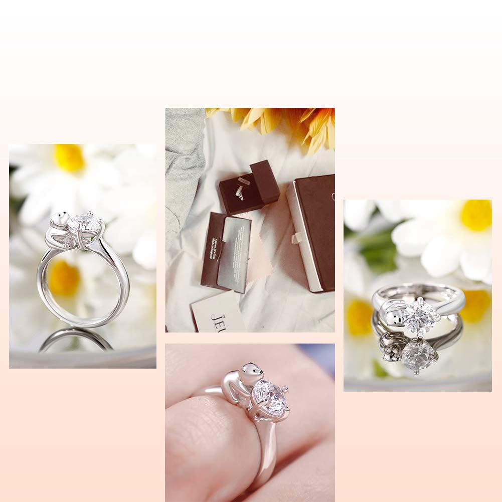 Jeulia Polar Bear Inspired Sterling Silver Ring - Round Cut Engagement Ring for Women, Anniversary & Birthday Gift for Wife/Girlfriend with Jewelry Box - Perfect for Proposals, Weddings & Special Occasions