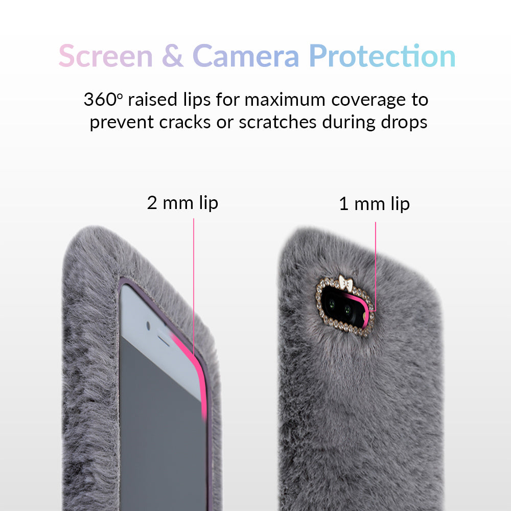 Soft Gray Faux Fur iPhone Case - Luxury Protective Cover for iPhone 13/14/15 Pro Max - Perfect for Winter Fashion, Gift Giving & Everyday Use