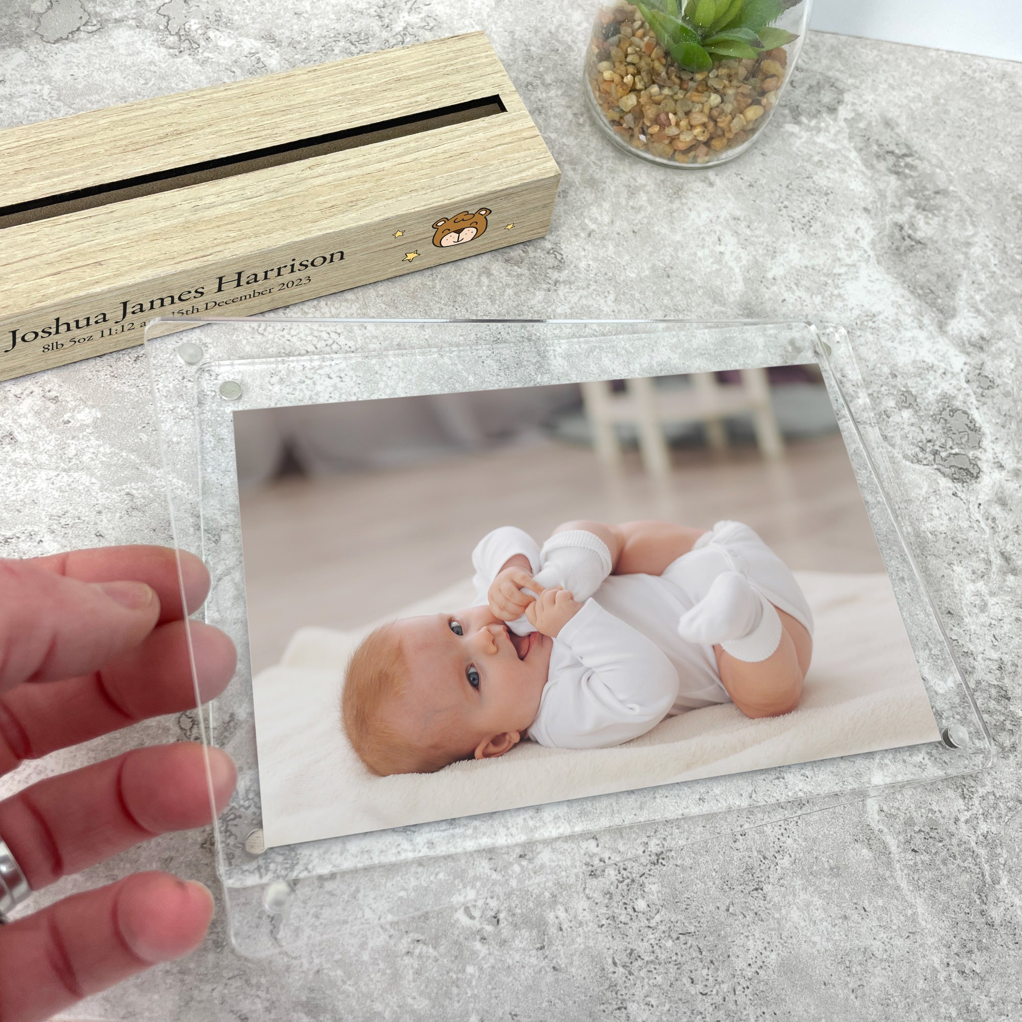 Personalized Wooden Baby Photo Frame - 6x4 Inch Newborn Keepsake Gift for Nursery, Baby Shower, and First Birthday Decor