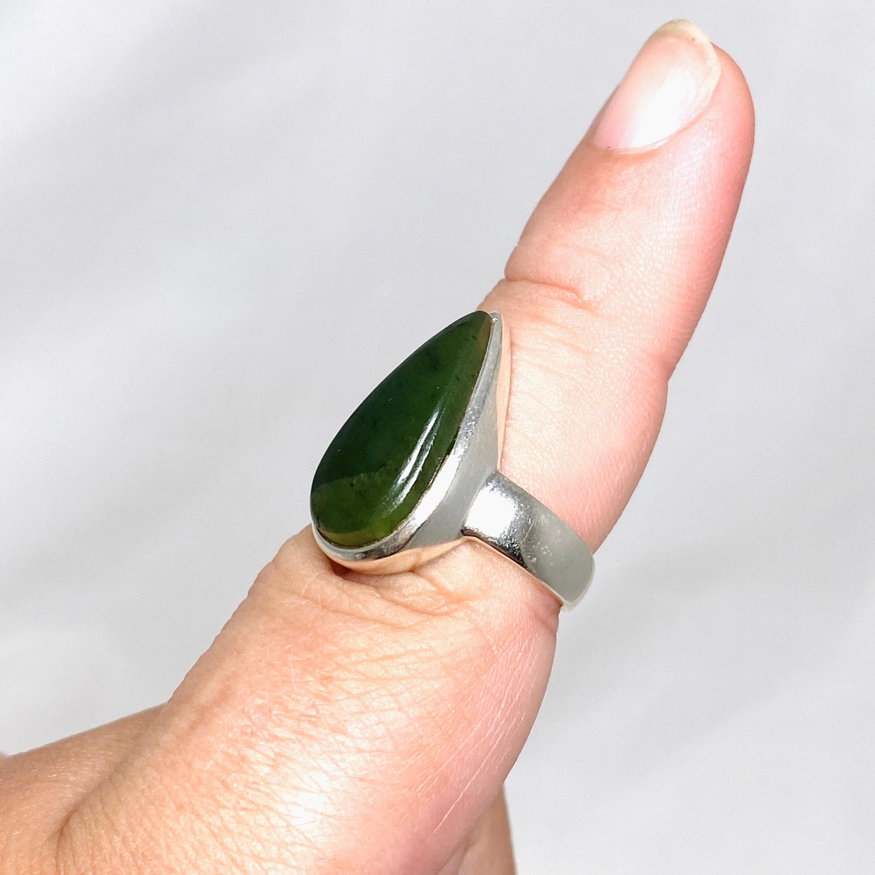 Natural Siberian Jade Nephrite Teardrop Ring - Size 9 PRGJ404 - Elegant Jewelry for Women, Perfect for Weddings, Parties & Special Occasions