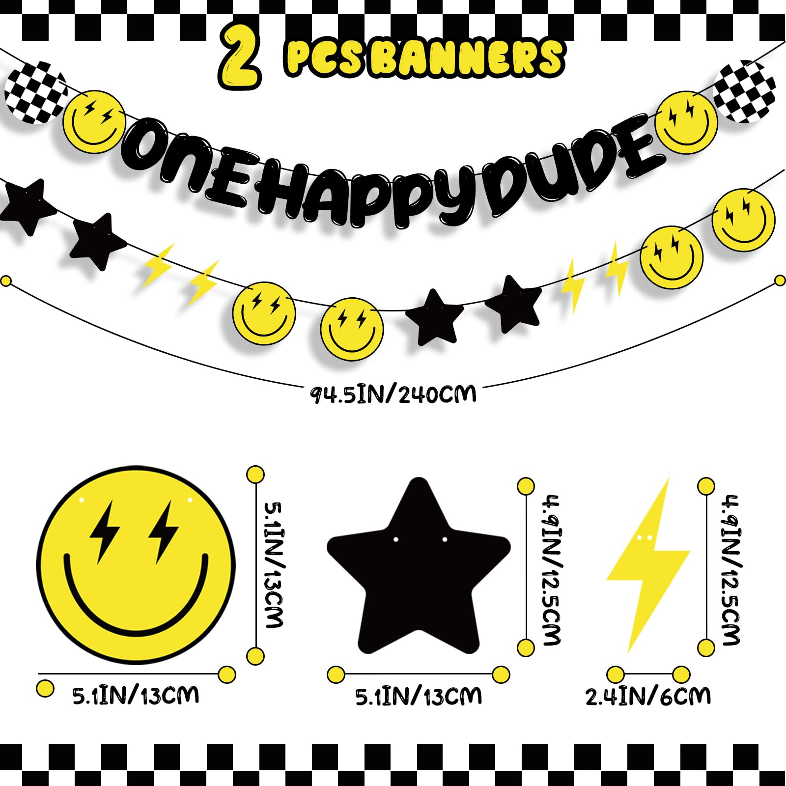 28 Pcs One Happy Dude Birthday Party Decorations Set - 1st Birthday Banner, Smiley Face Hippie Theme for Baby Boy's First Birthday Party Decoration | Perfect for Indoor & Outdoor Celebrations