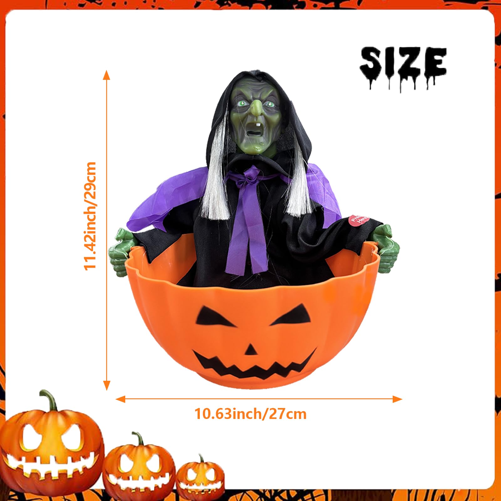 Halloween Animated Skeleton Candy Bowl with Motion Sensor - Screaming Witch Candy Dish with LED Red Eyes & Spooky Sounds | Perfect for Trick-or-Treating, Haunted House Parties & Scary Halloween Decorations
