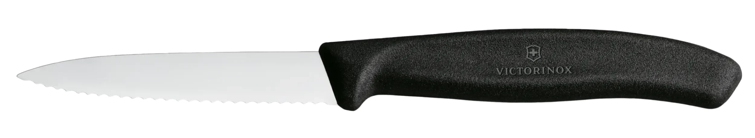 Victorinox 3.25 Inch Serrated Paring Knife with Black Handle - Perfect for Peeling, Slicing Fruits and Vegetables in Kitchen