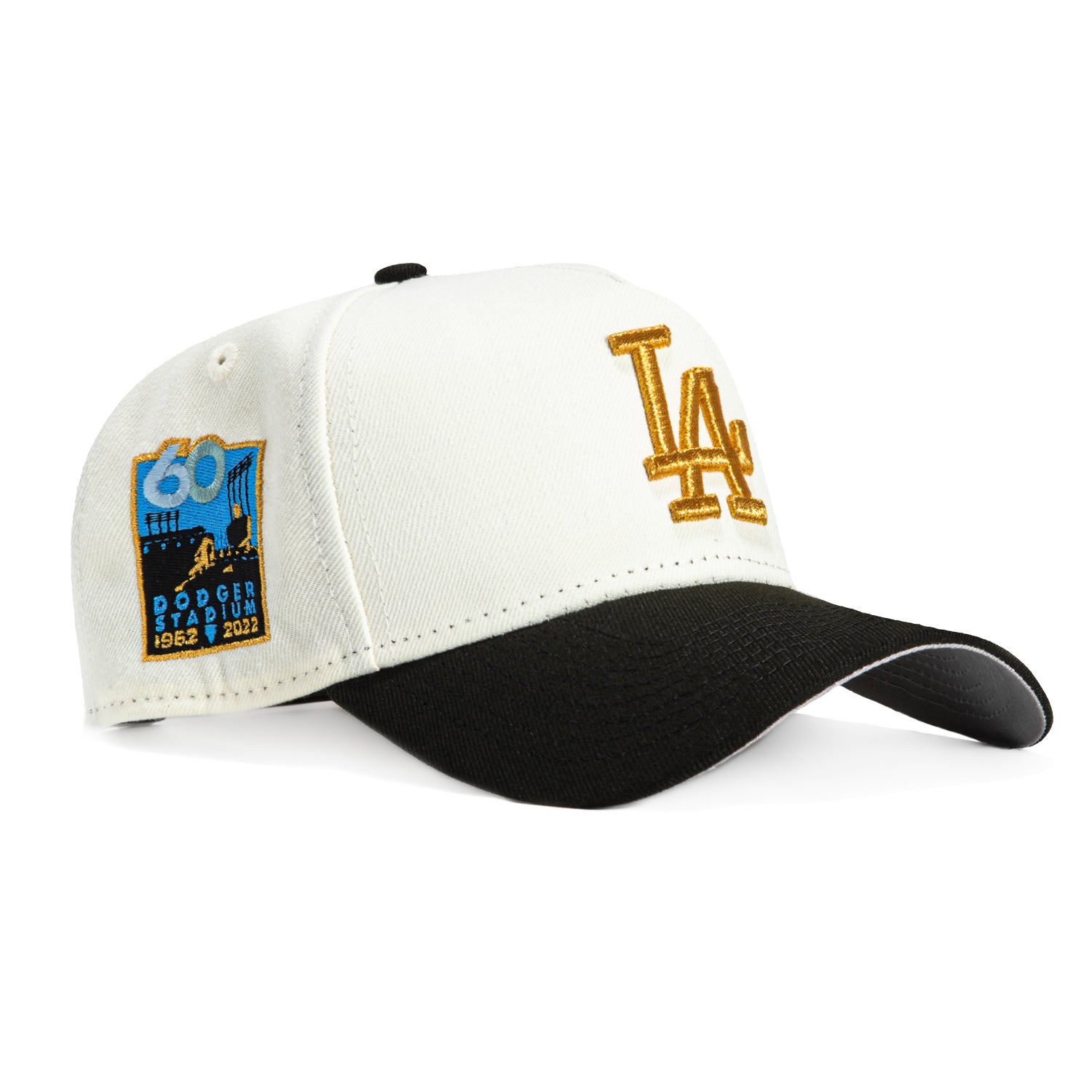 New Era 9Forty A-Frame Los Angeles Dodgers 60th Anniversary Snapback Hat - White, Black & Gold | Adjustable Baseball Cap for Men & Women | Perfect for Games, Fan Gear & Streetwear Fashion