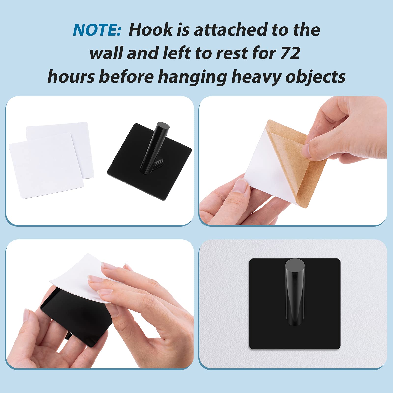 Jetec 6-Piece Clear Acrylic Wall Hat Hooks - Self-Adhesive Coat & Robe Hangers for Bathroom, Kitchen, Bedroom - Perfect for Organizing Hats, Towels, Clothes & More (Black)