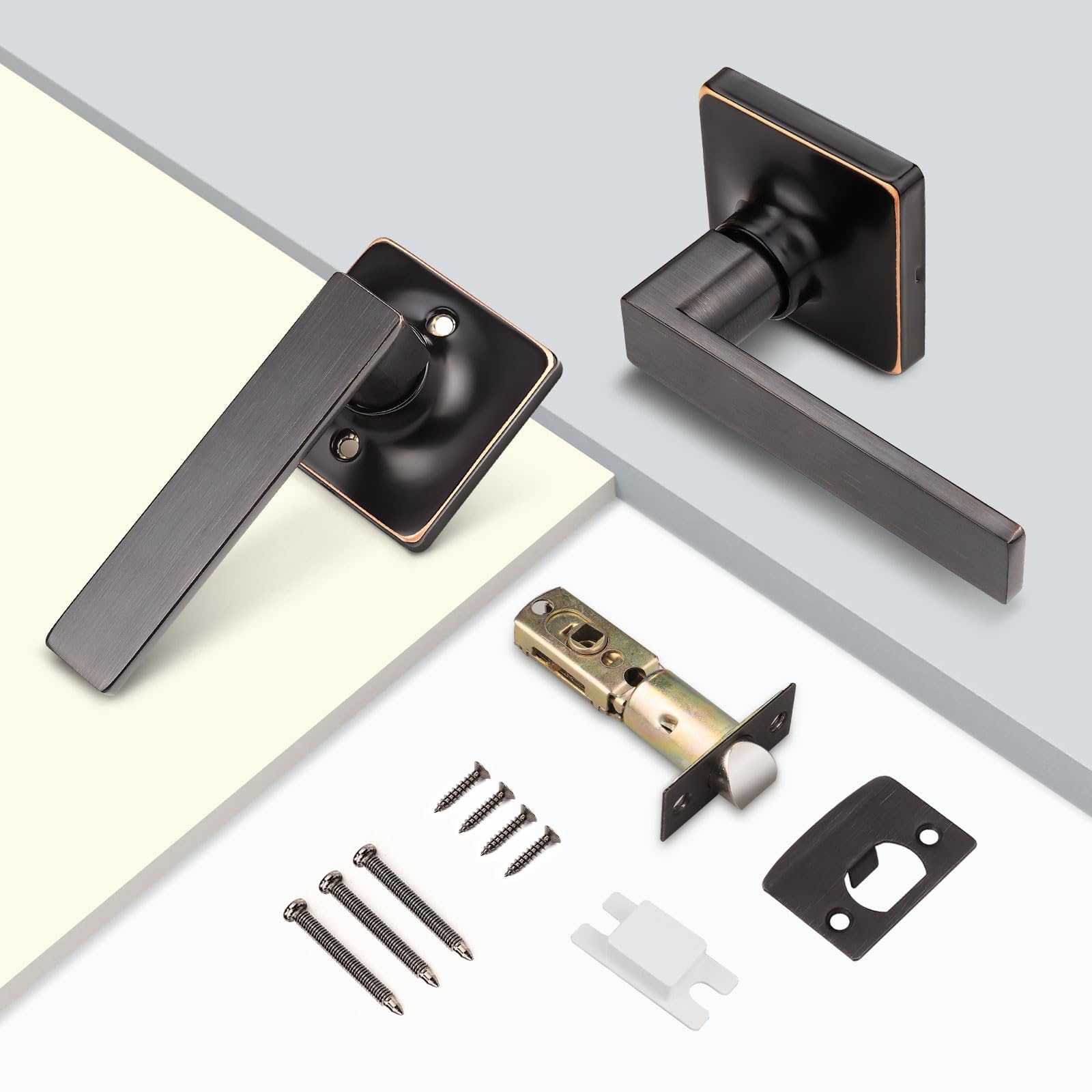 GOBEKOR 10 Pack Oil Rubbed Bronze Square Door Lever Handles - Keyless Passage Levers for Hallway, Closet & Interior Doors - Durable & Stylish Home Hardware Upgrade for Bedrooms, Bathrooms & Office Spaces