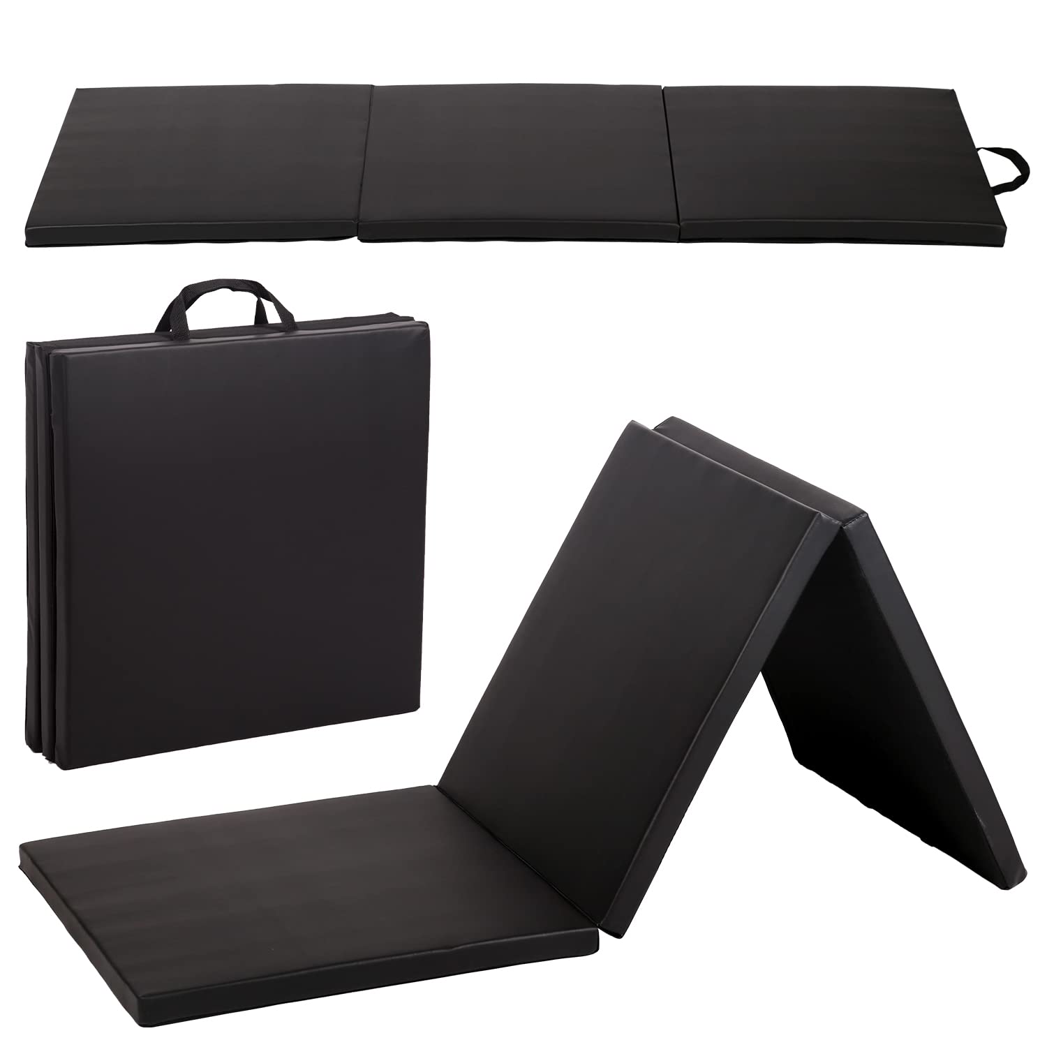 Kids & Adults Gymnastics Mat - 6’x2’ Folding Extra Thick Tumbling Mat for Home Gym, Anti-Tear Lightweight Exercise Mat with Carrying Handles - Perfect for Yoga, Cheerleading, Martial Arts & Fitness Training
