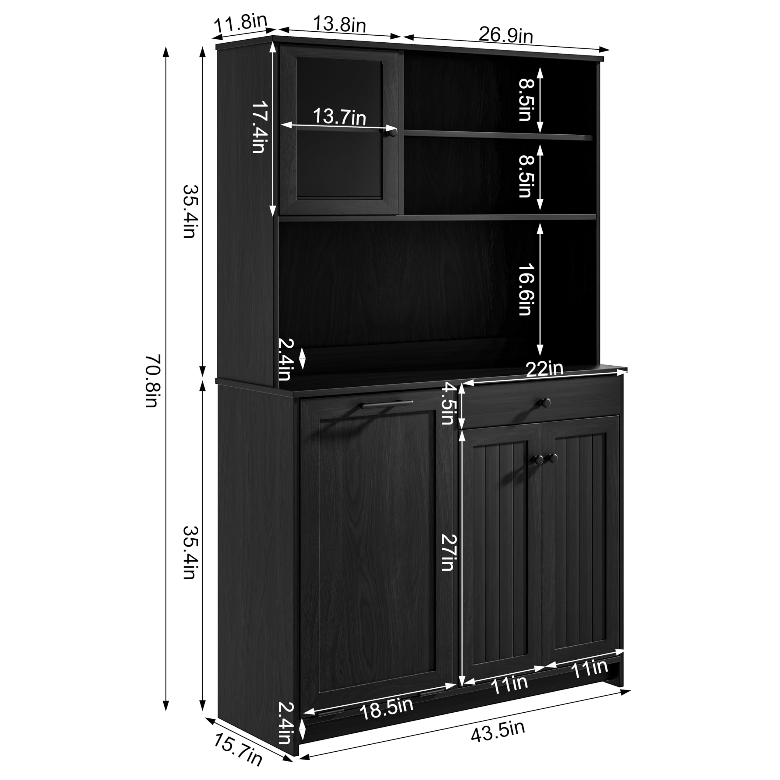 OLD CAPTAIN Tilt-Out Trash Cabinet with Odor Control - 10 Gallon Kitchen Waste Bin Organizer with Microwave Shelf & Storage Drawer - Space-Saving Black Kitchen Pantry for Small Apartments & Modern Homes (Perfect Under-Sink Storage Solution)
