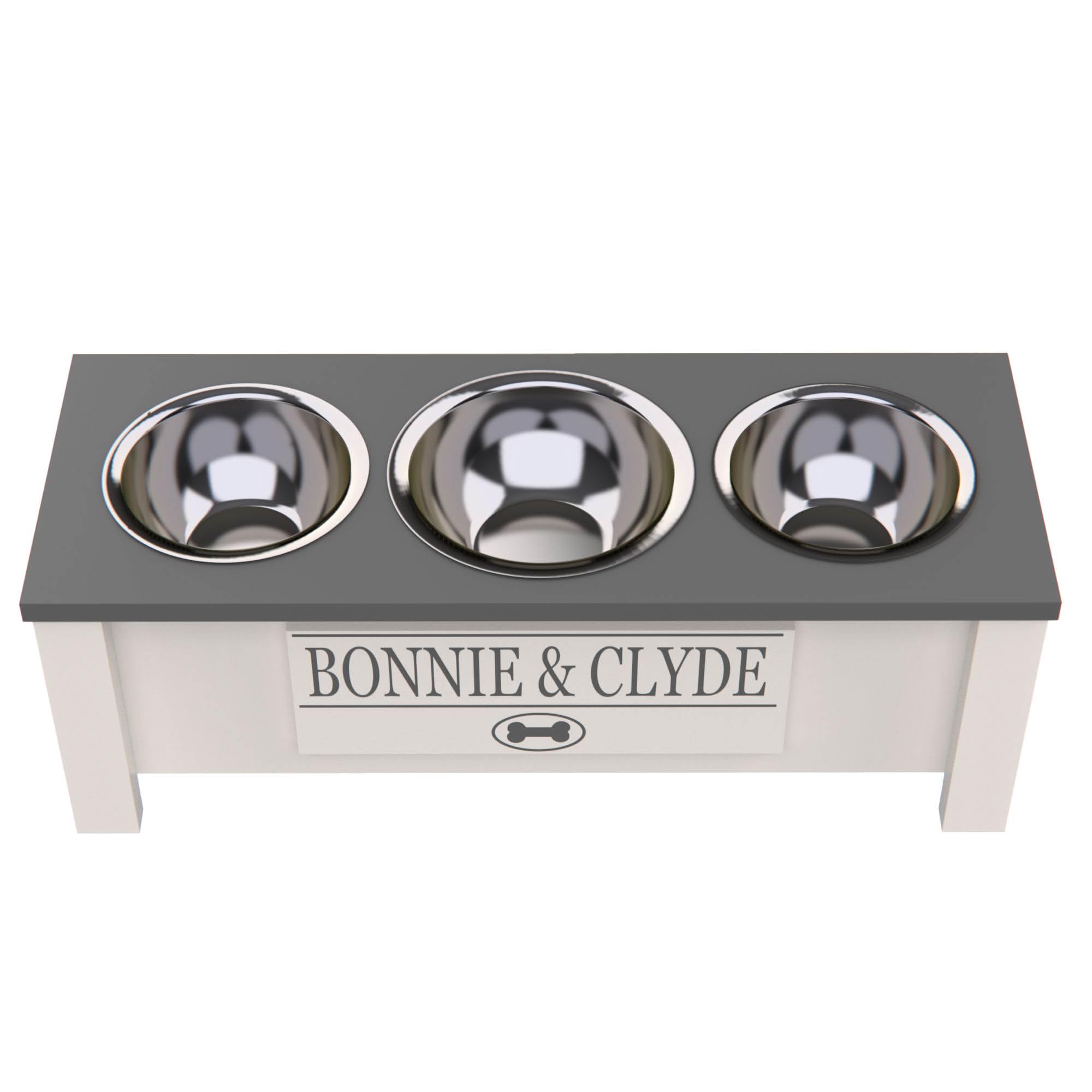 **Elevated Triple Dog Bowl Stand with Storage - Adjustable Height for Large, Medium, Small & X-Small Dogs - 3 Stainless Steel Bowls for Food & Water - Perfect for Feeding & Organizing Pet Supplies (Medium, Grey)**
