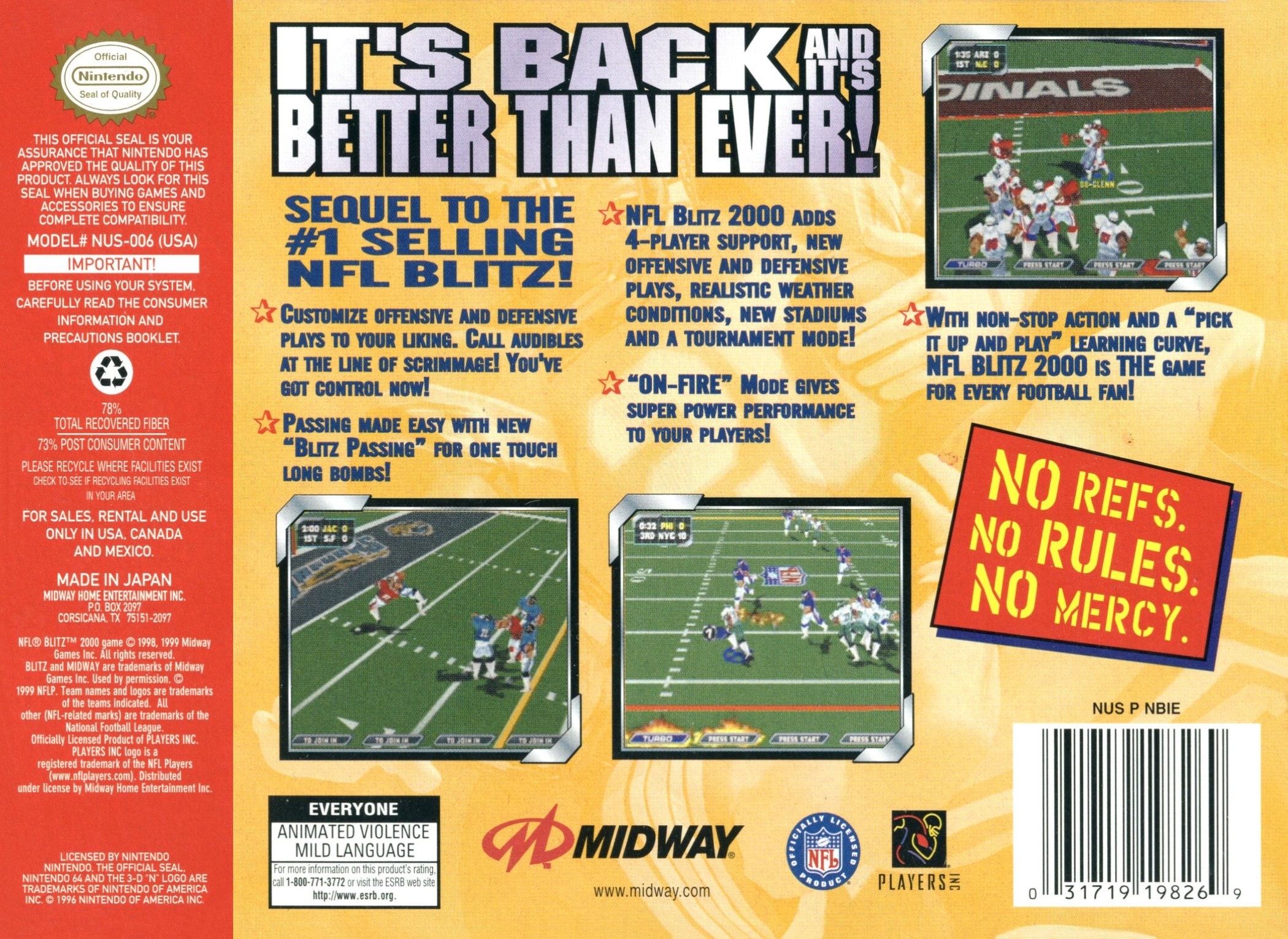 Used NFL Blitz 2000 N64 Video Game - Classic Sports Arcade Football for Nintendo 64 - Perfect for Retro Gaming Collectors and 90s Nostalgia Fans