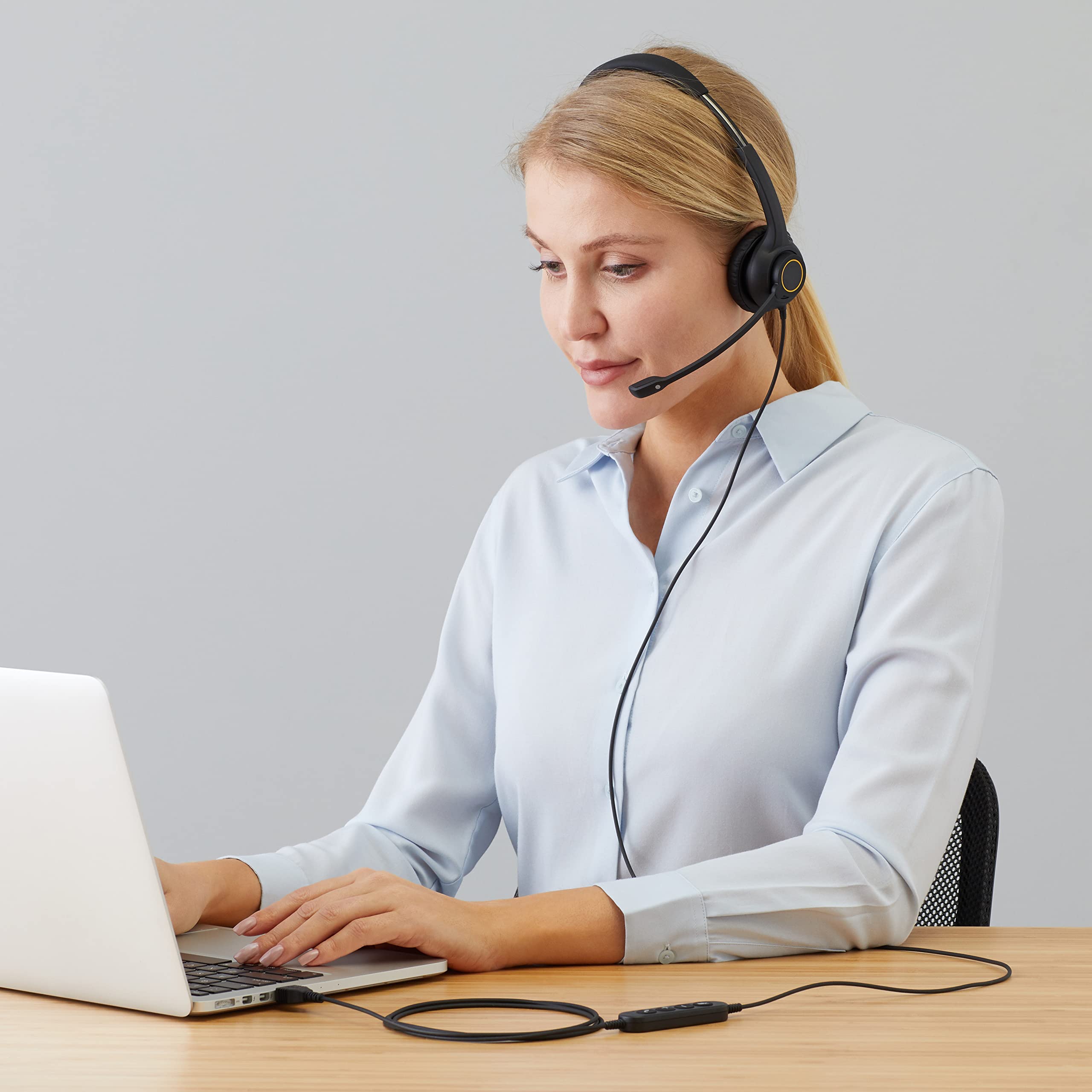AmazonCommercial Double Sided Wired USB Headset with Noise Cancelling Mic - Computer Headphones for Office, Call Center, Gaming & Remote Work (Black)
