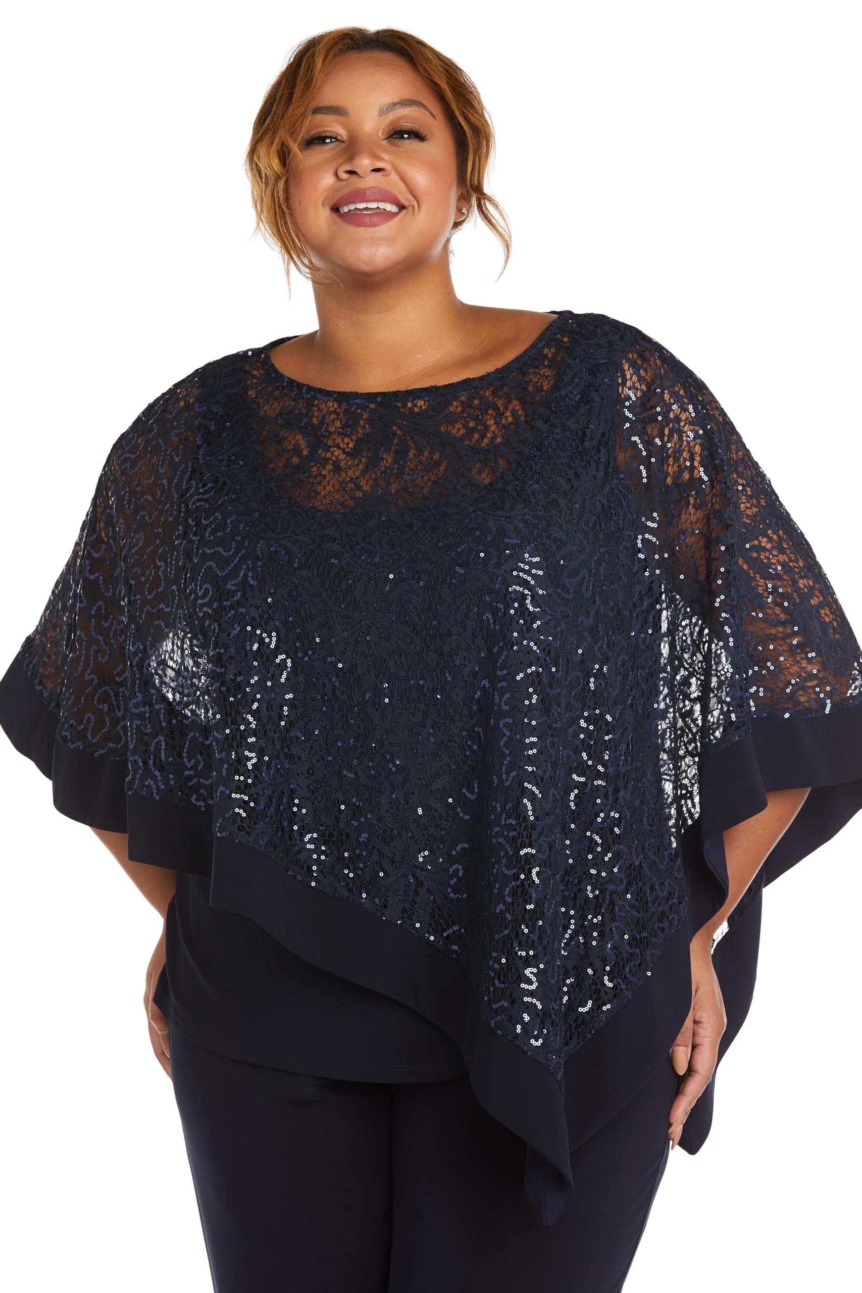 R&M Richards Women's Formal Asymmetric Poncho Sequin Embellished Outfit with Pants - Elegant Evening Wear for Parties, Weddings & Special Occasions