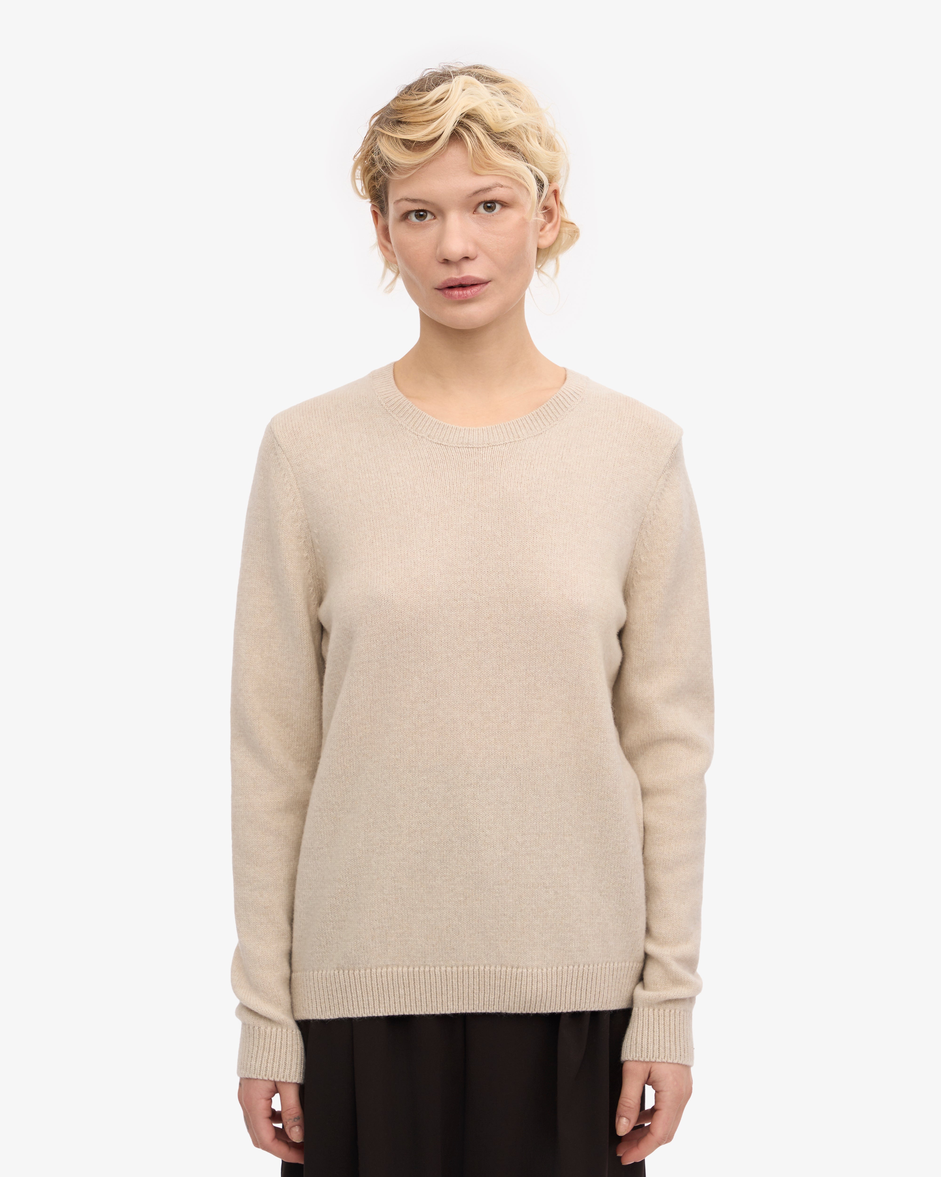 Premium Women's Classic Merino Wool Crew Neck Sweater - Ivory White | Soft & Warm Winter Knitwear for Casual Outfits & Office Wear