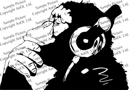 79'' x 55'' Banksy Monkey with Headphones Vinyl Wall Decal - Street Art Graffiti Sticker for Home & Office Decor | Music Lover Gift, Urban Style Wall Art