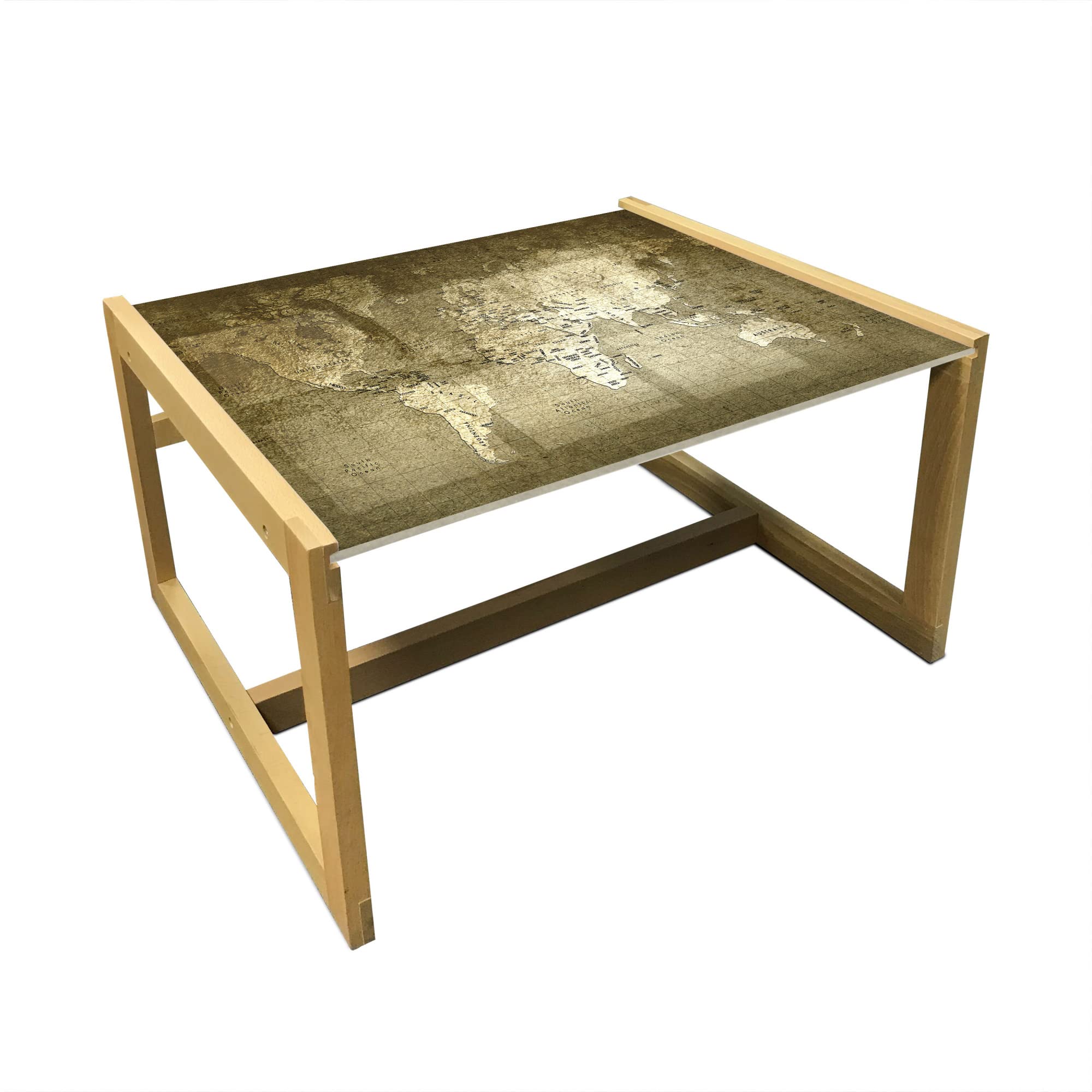 Ambesonne Antique Coffee Table with Wooden Frame - Old World Map Design for Office & Dorm Decor