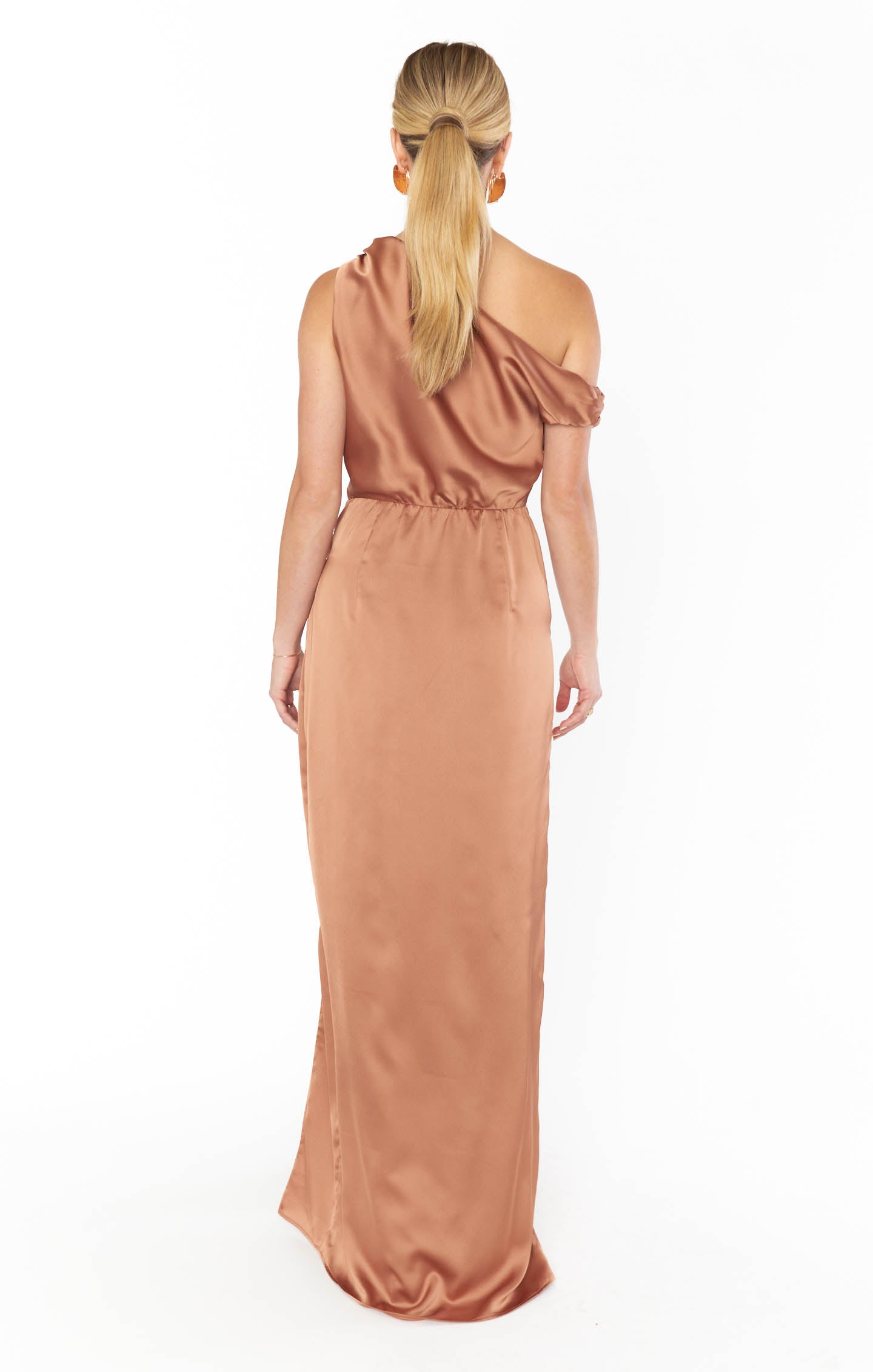 Jodie Dress - Elegant Copper Luxe Satin Evening Gown for Women | Perfect for Cocktail Parties, Weddings & Formal Events