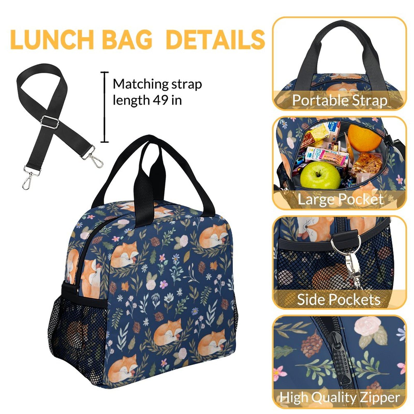 **Mercuryelf Fox Themed Backpack Set for Kids - 3-in-1 School & Travel Backpack Combo with Lunch Box & Pencil Case - Aesthetic Dark Blue Bookbag for Boys & Girls - Perfect for School, Travel & Outdoor Adventures**