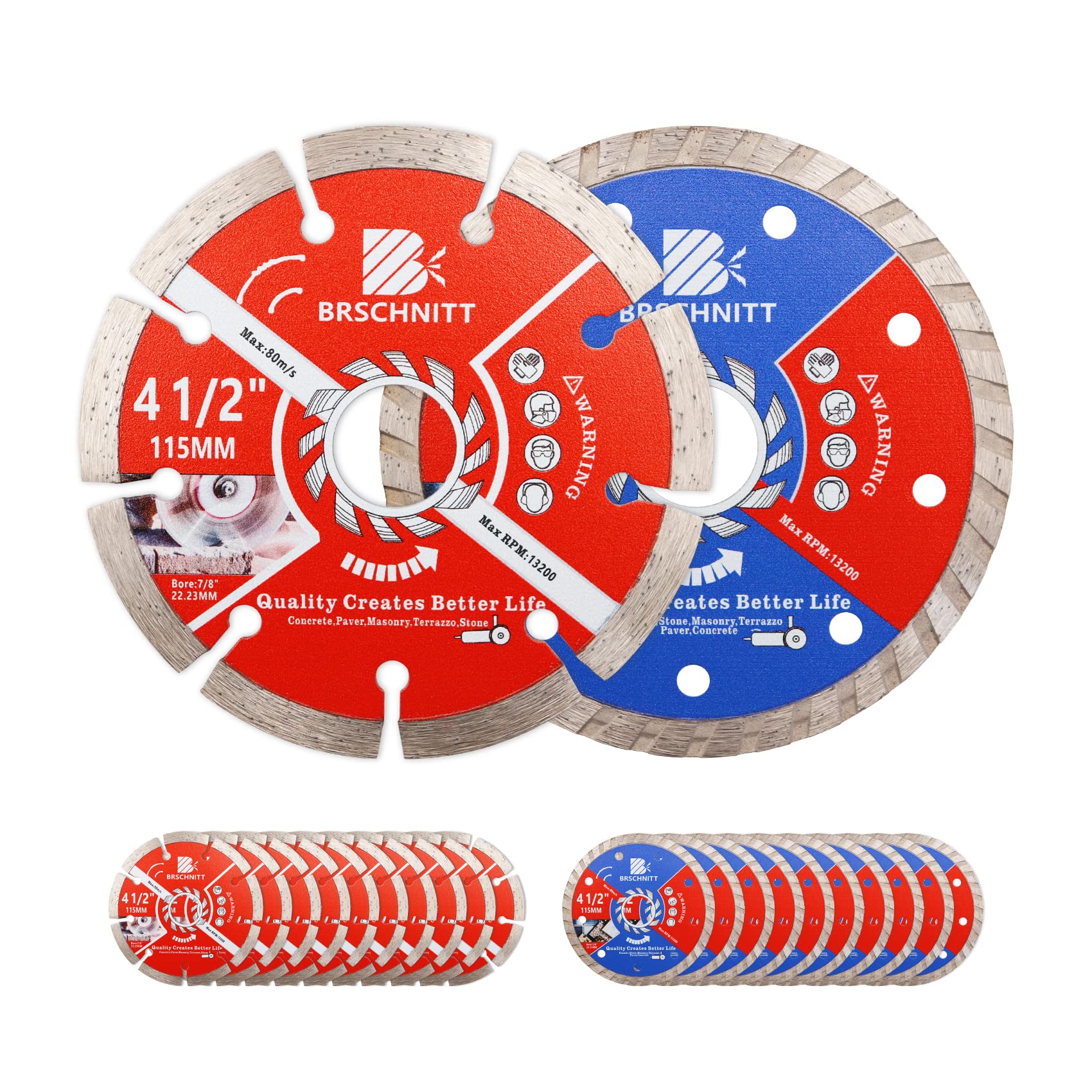 20PCS 4-1/2 Inch Diamond Blade Set for Angle Grinder - 115mm Dry/Wet Cutting Disc for Granite, Stone, Masonry, Concrete, Paver & Terrazzo - Perfect for Construction, Renovation & DIY Projects